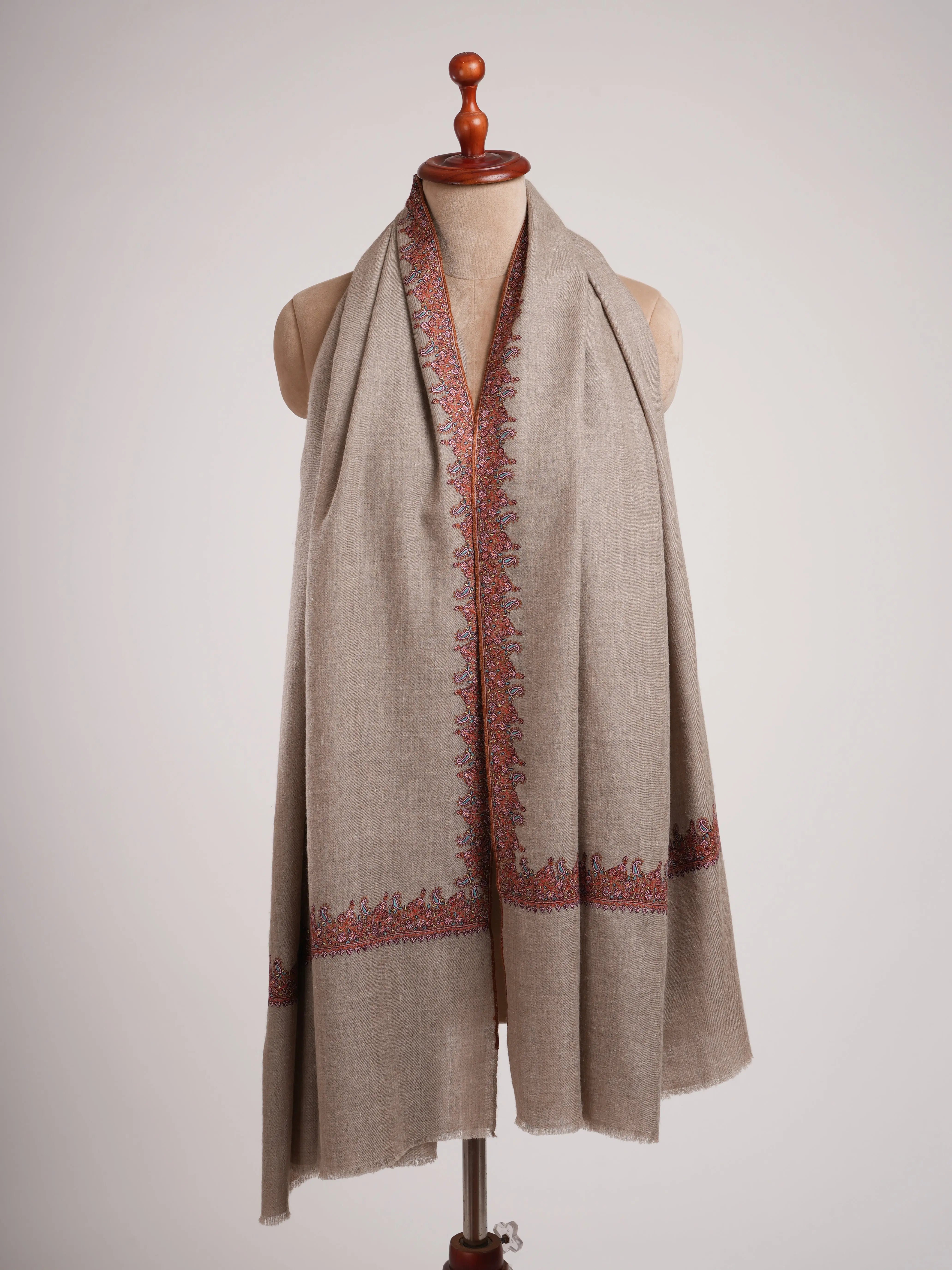 Taupe Traditional Neemdaur Pashmina Shawl Shahkaar