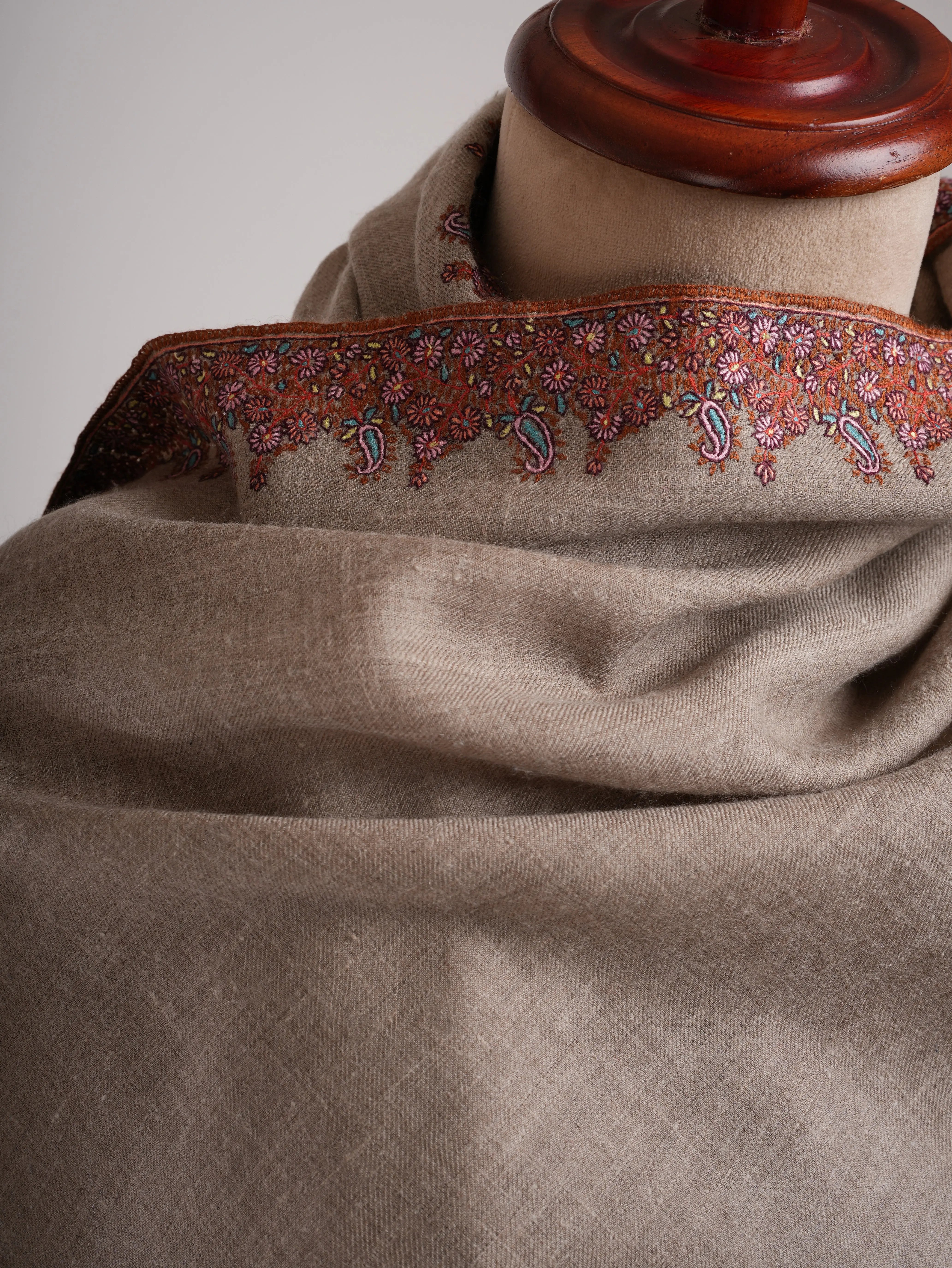 Taupe Traditional Neemdaur Pashmina Shawl Shahkaar