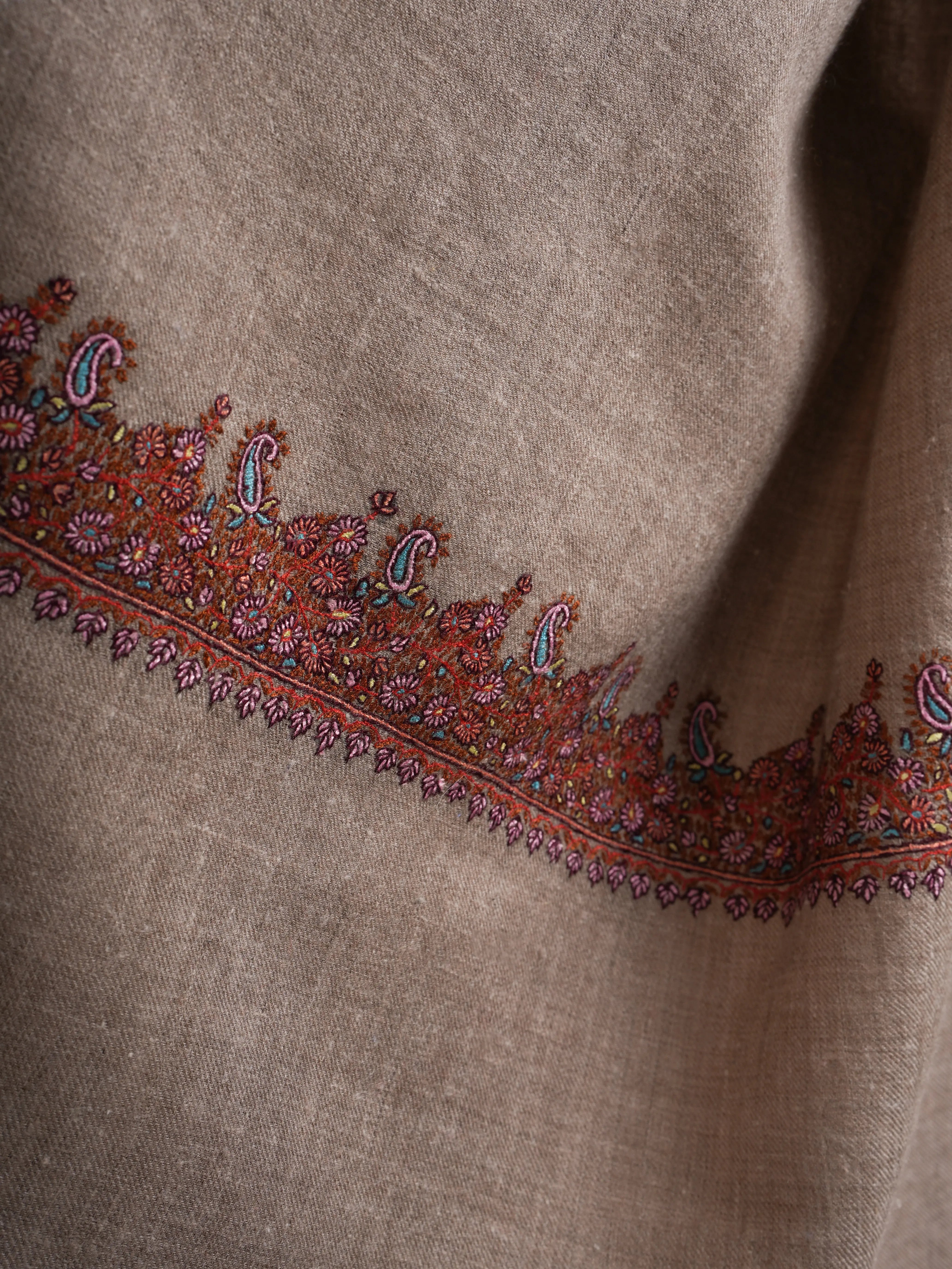 Taupe Traditional Neemdaur Pashmina Shawl Shahkaar