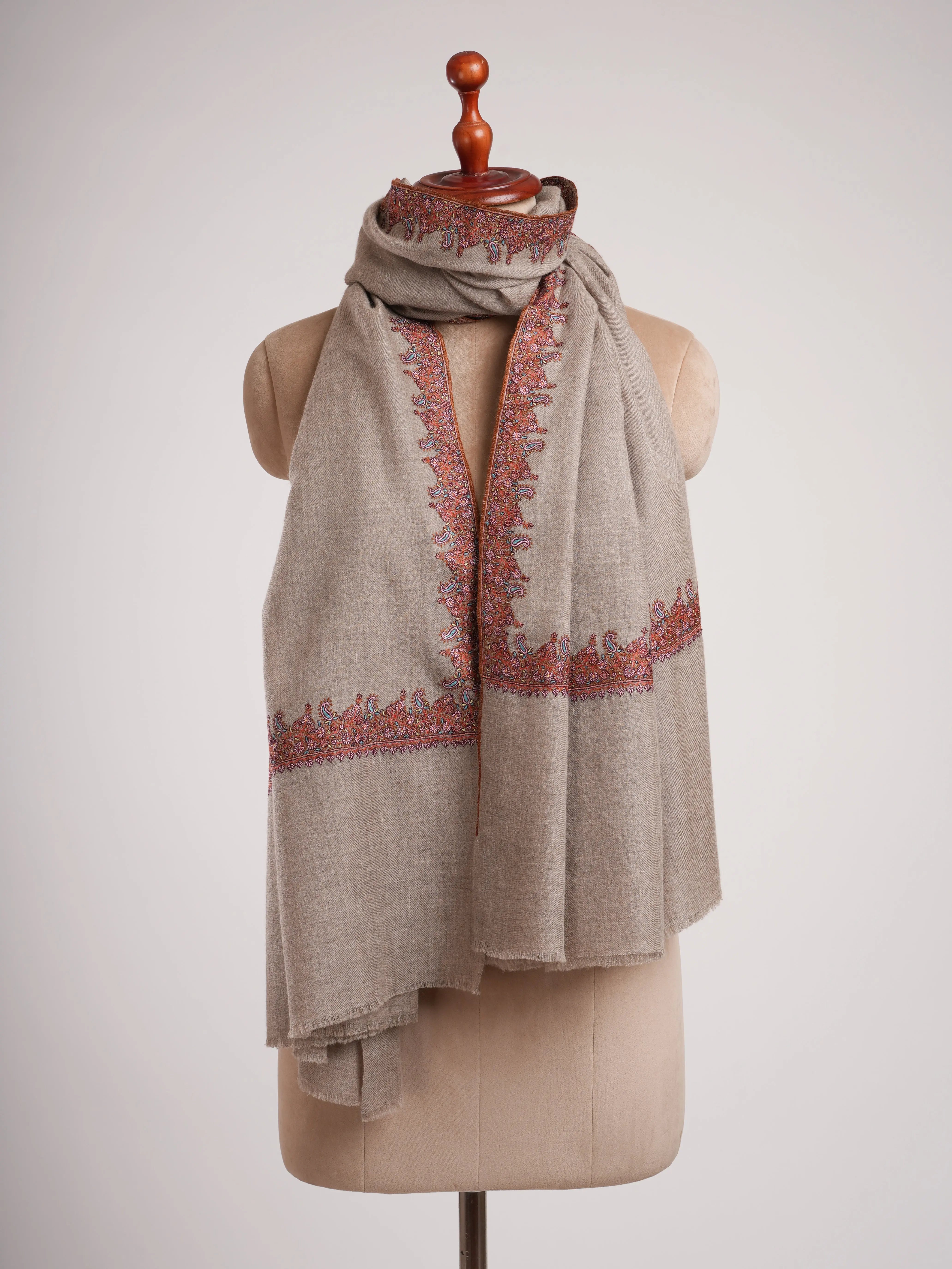 Taupe Traditional Neemdaur Pashmina Shawl Shahkaar