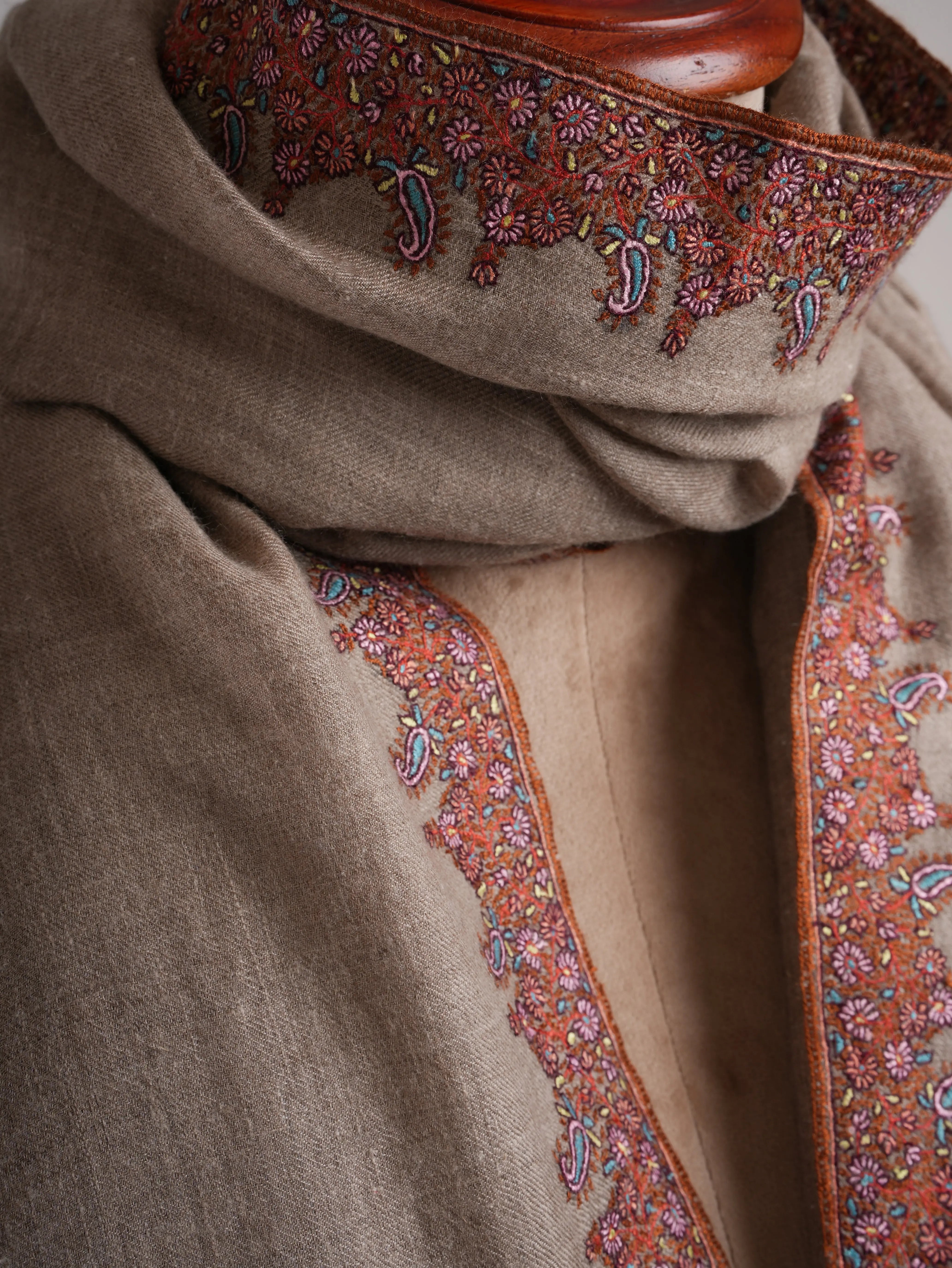 Taupe Traditional Neemdaur Pashmina Shawl Shahkaar
