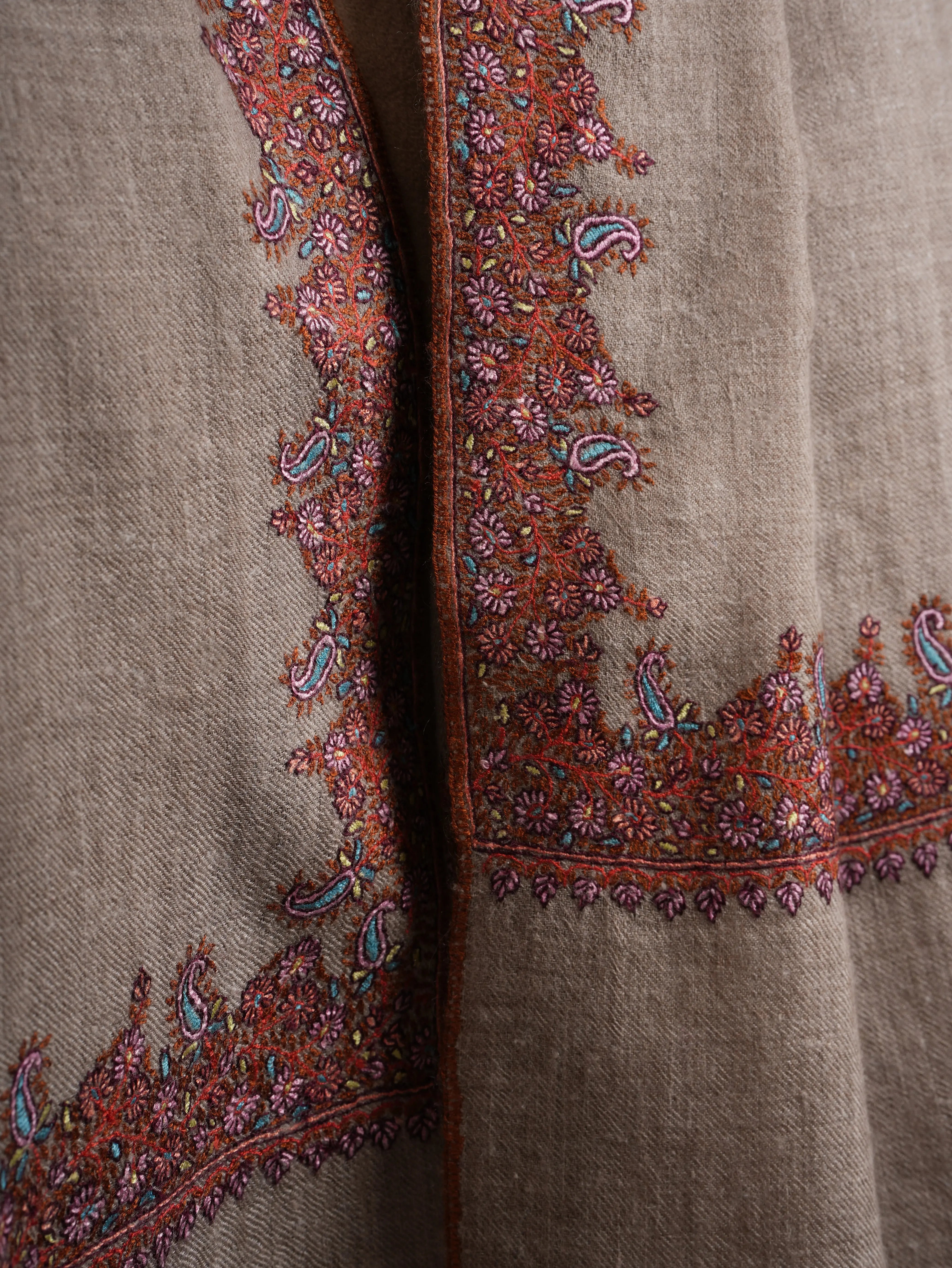 Taupe Traditional Neemdaur Pashmina Shawl Shahkaar