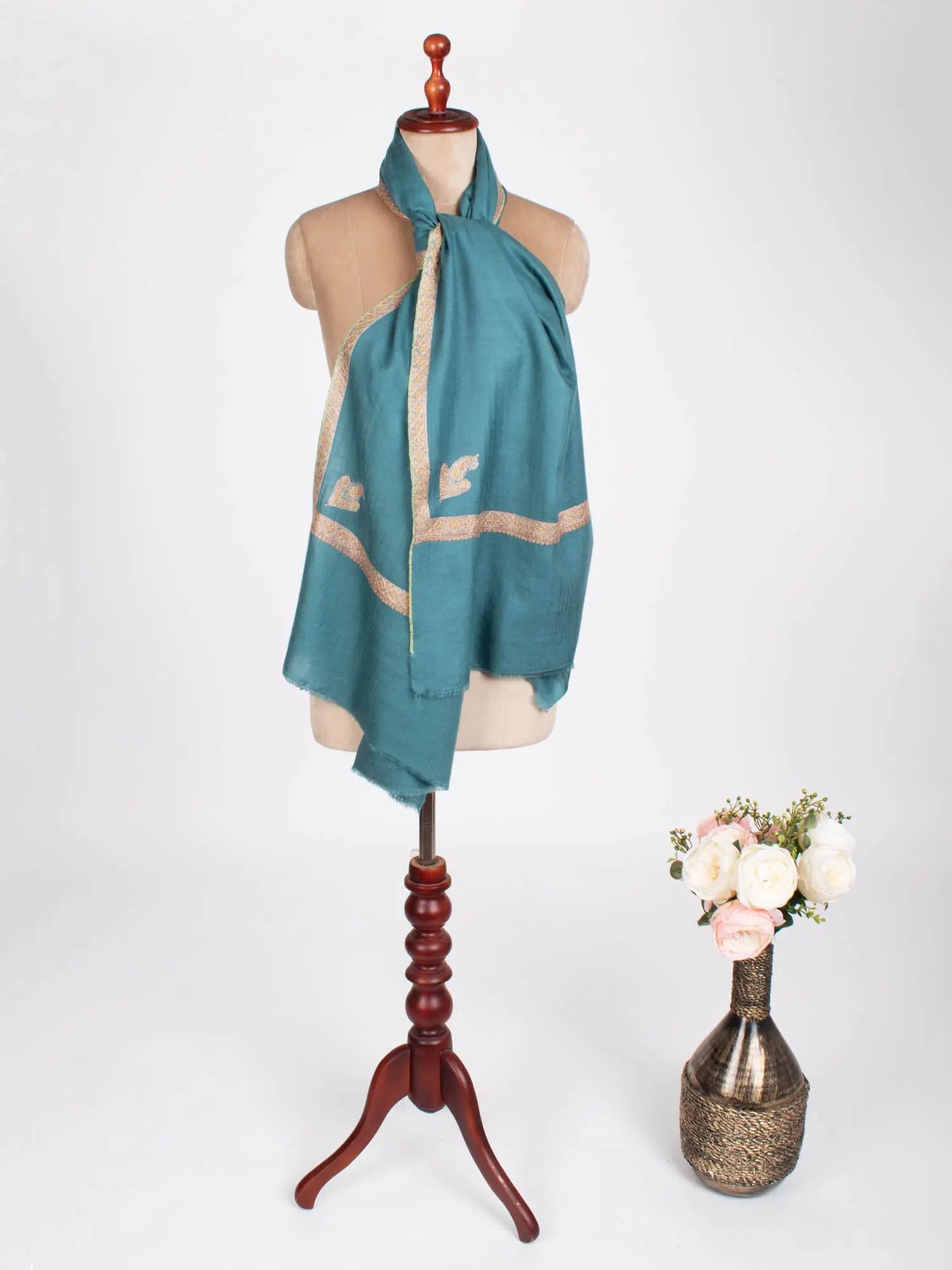 Teal Blue Lightweight Cashmere Scarf - FRANCISCO Shahkaar