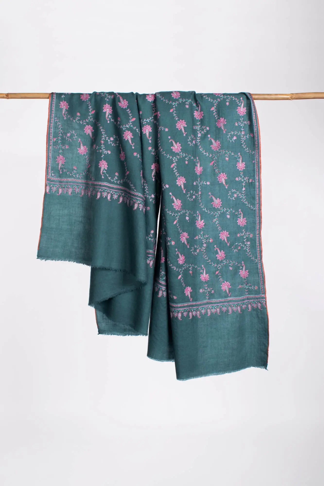 Teal Color Hand Embroidered Pashmina Shawl - SKAGWAY Shahkaar