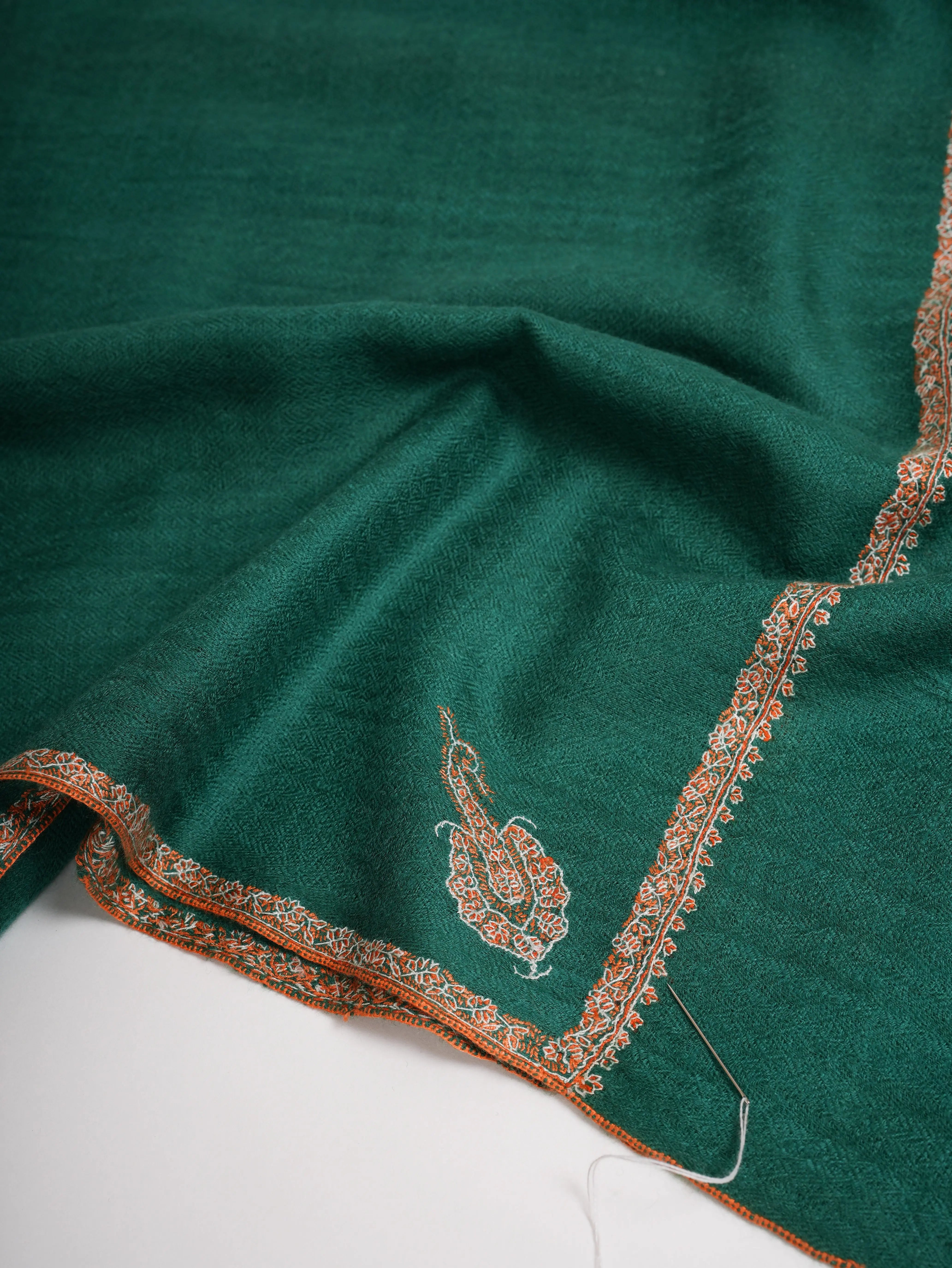 Teal Minimalistic Embroidered Cashmere Pashmina Scarf Shahkaar