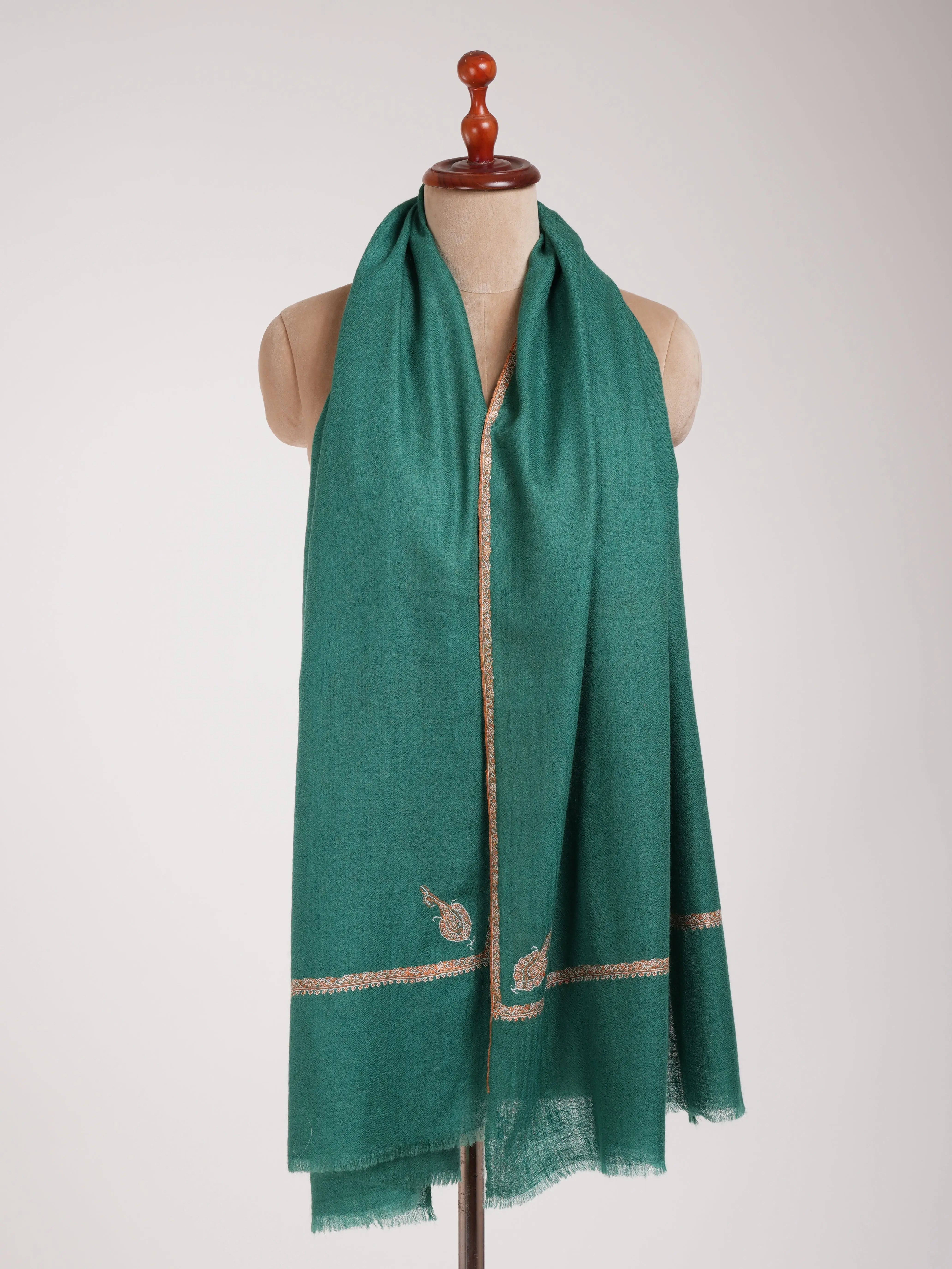 Teal Minimalistic Embroidered Cashmere Pashmina Scarf Shahkaar