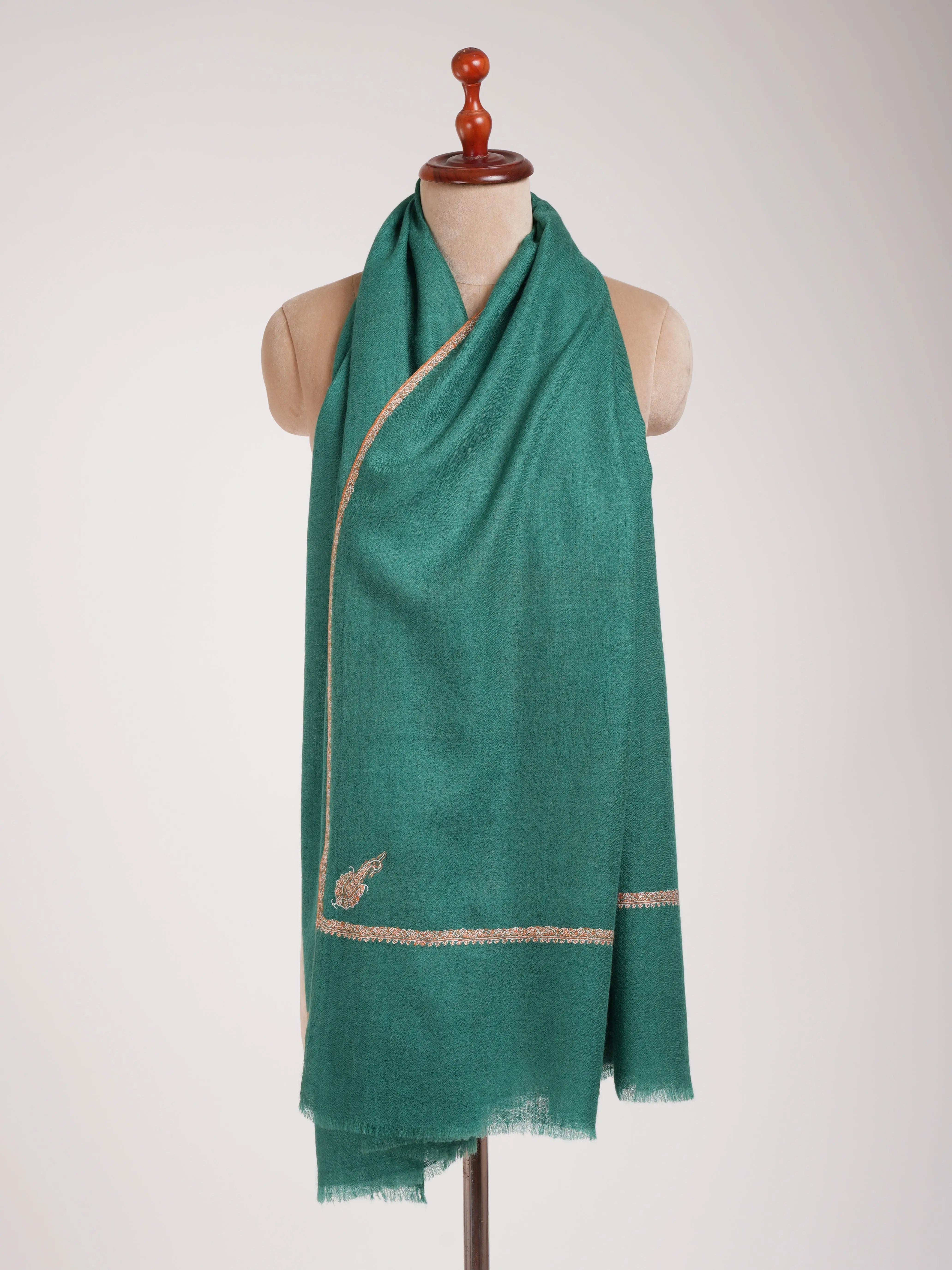 Teal Minimalistic Embroidered Cashmere Pashmina Scarf Shahkaar