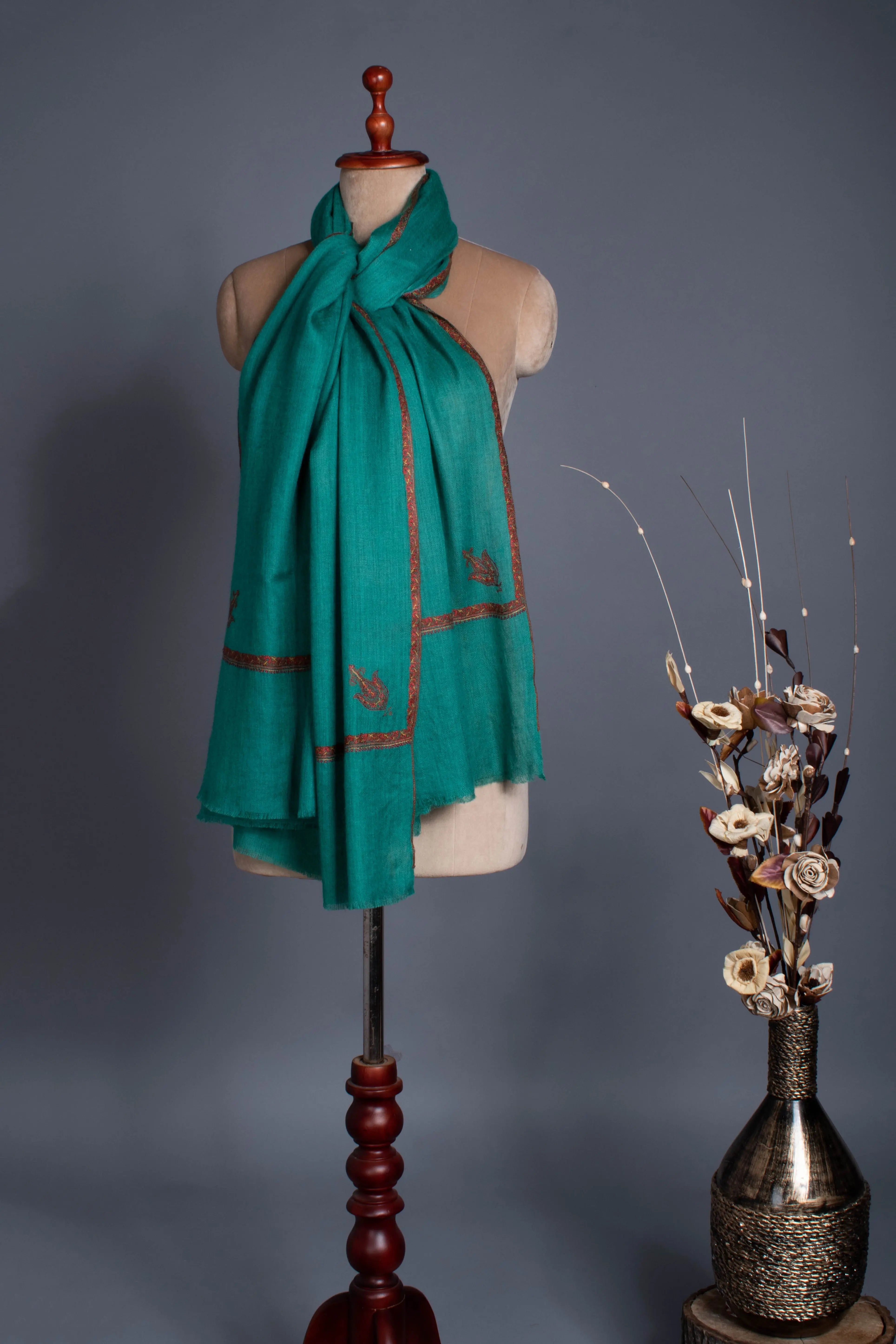 Teal green Travel Pashmina Shawl Shahkaar