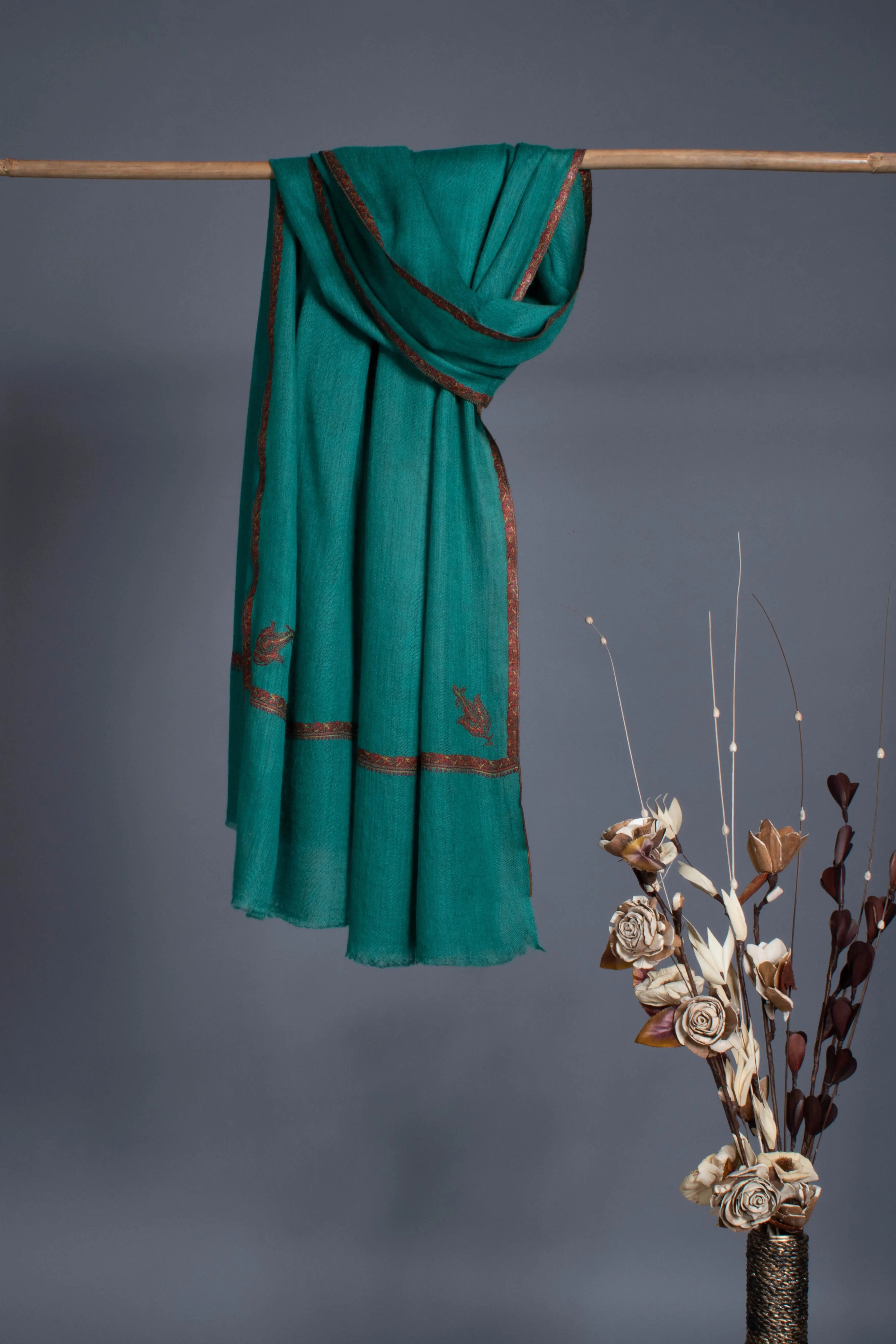 Teal green Travel Pashmina Shawl Shahkaar