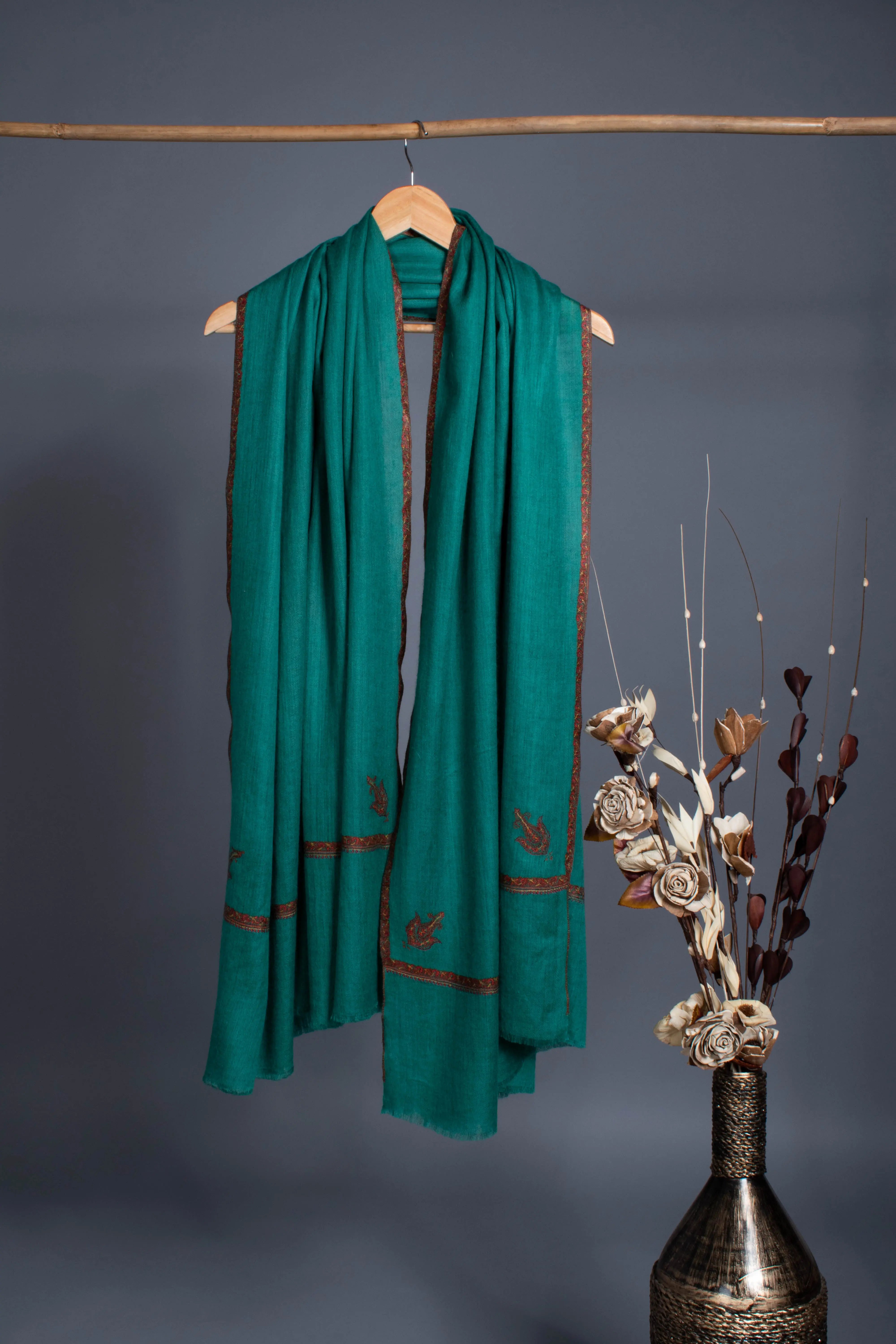 Teal green Travel Pashmina Shawl Shahkaar