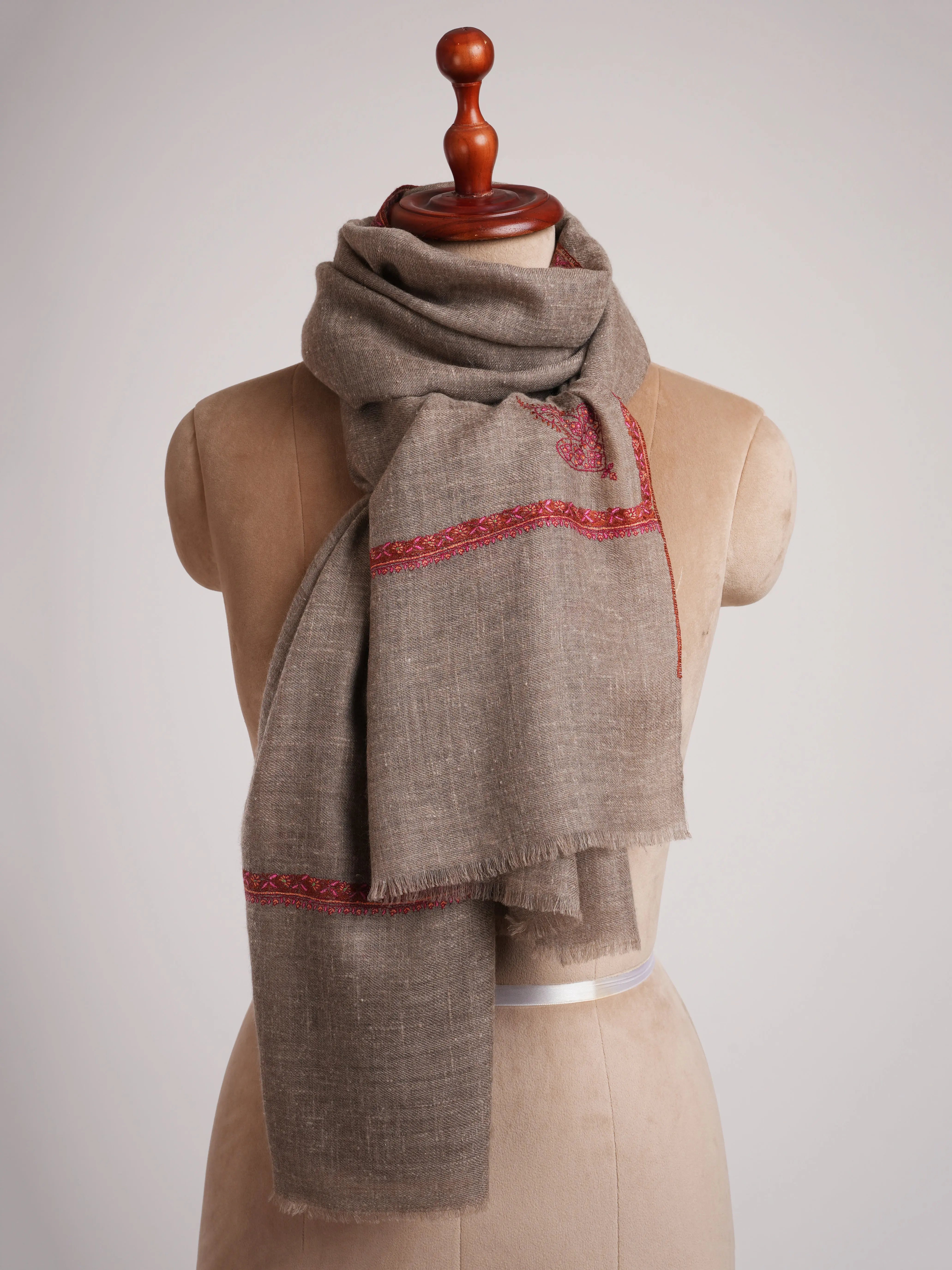 Toosh Color Bail Embroidered Cashmere Scarf Shahkaar
