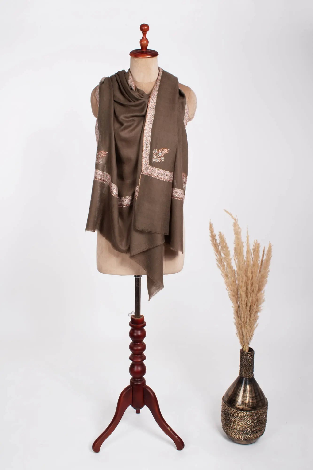 Toosh Color Embroidered Lightweight Cashmere Wrap - OXNARD Shahkaar