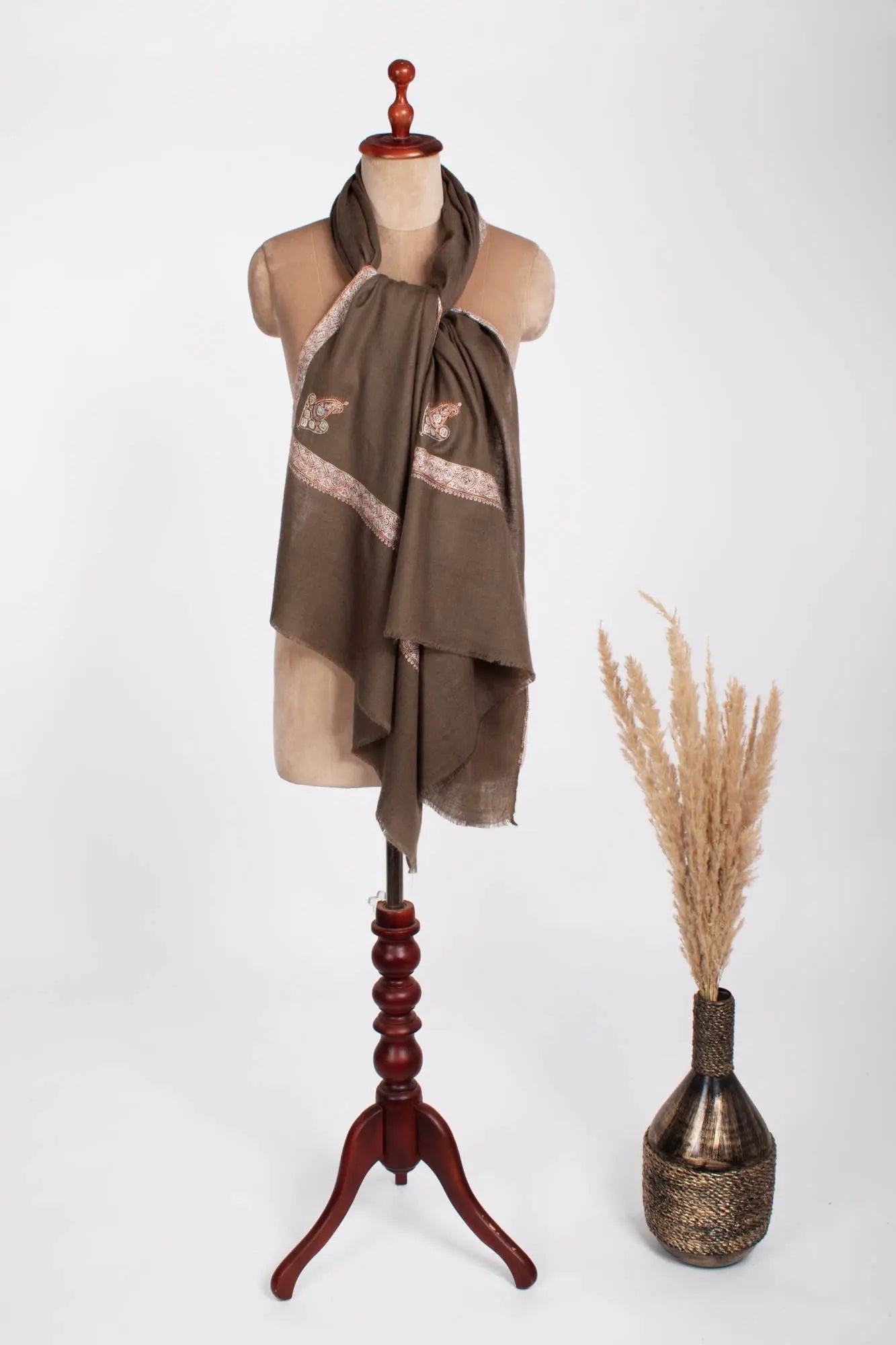 Toosh Color Embroidered Lightweight Cashmere Wrap - OXNARD Shahkaar