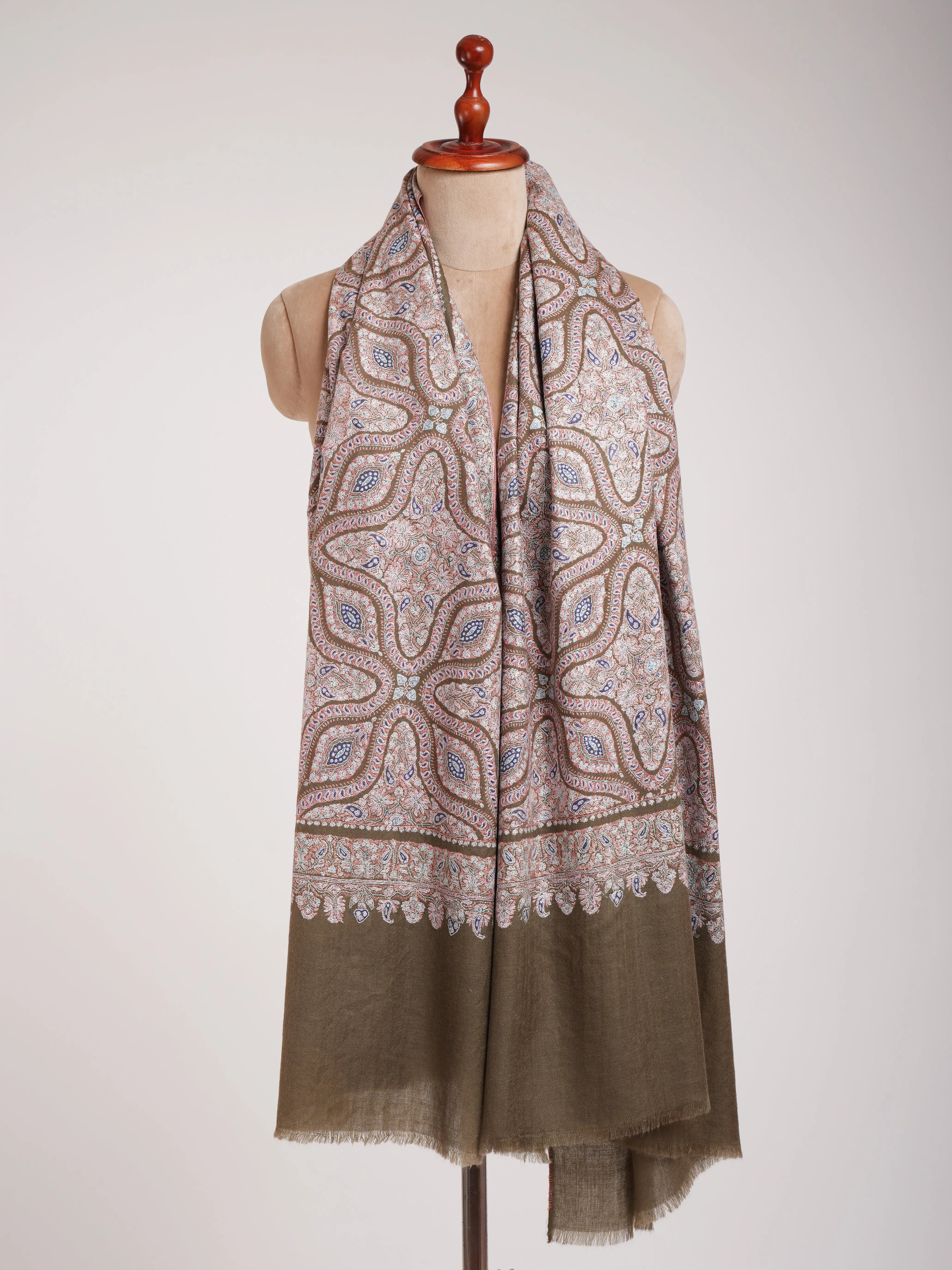 Toosh Color Fine Sozni Kashmiri Jamavar Shawl Shahkaar
