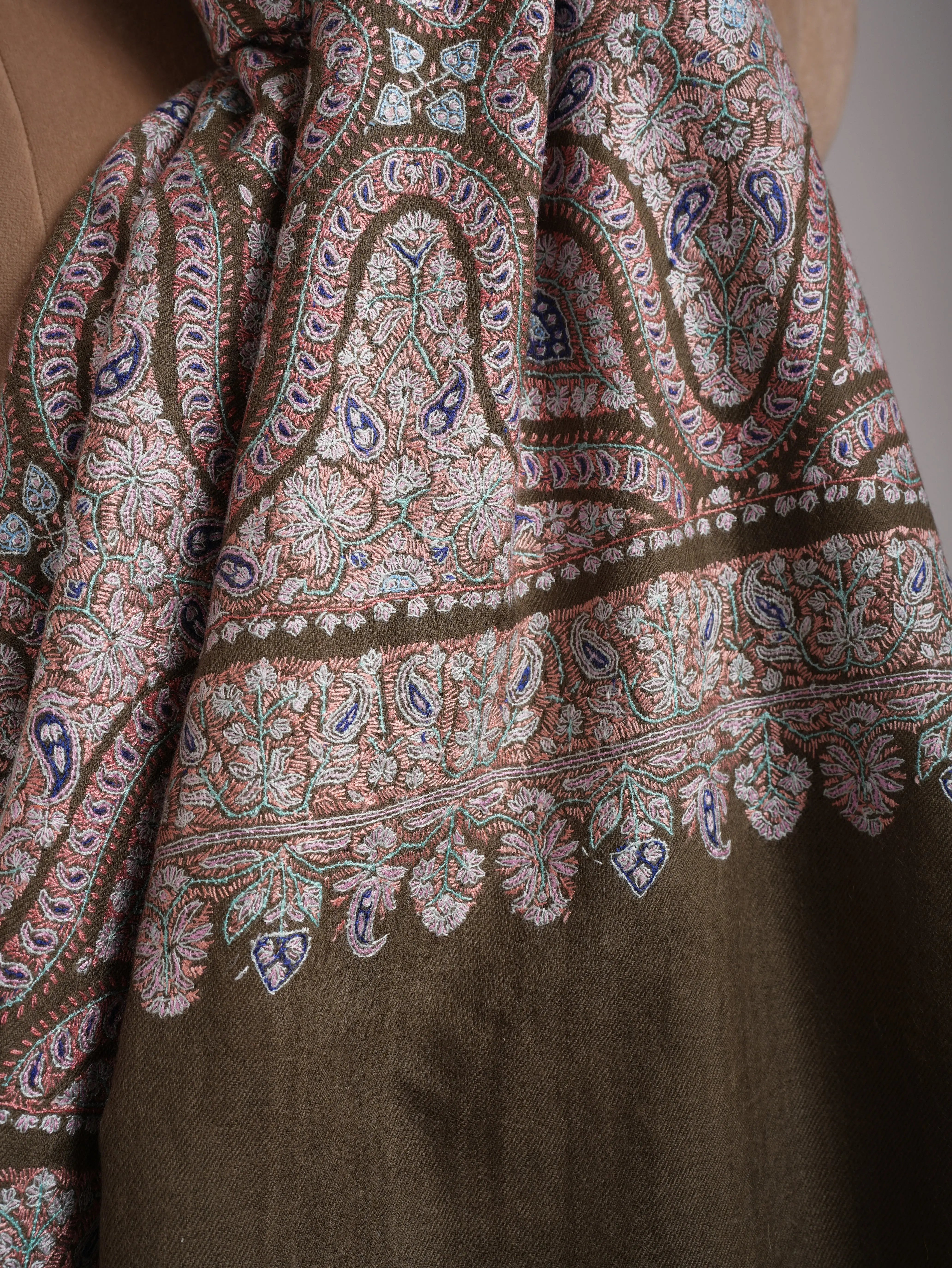 Toosh Color Fine Sozni Kashmiri Jamavar Shawl Shahkaar