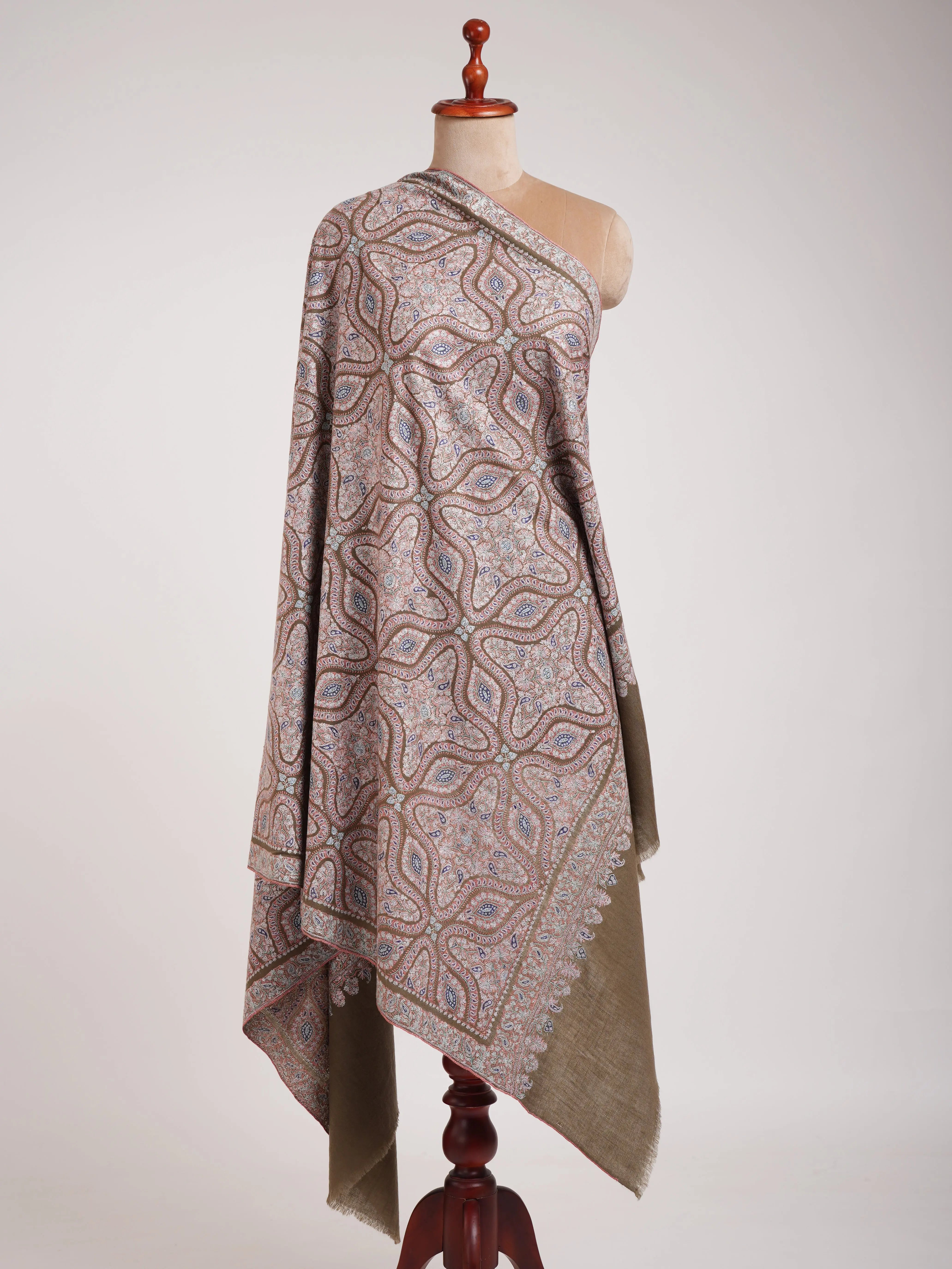Toosh Color Fine Sozni Kashmiri Jamavar Shawl Shahkaar
