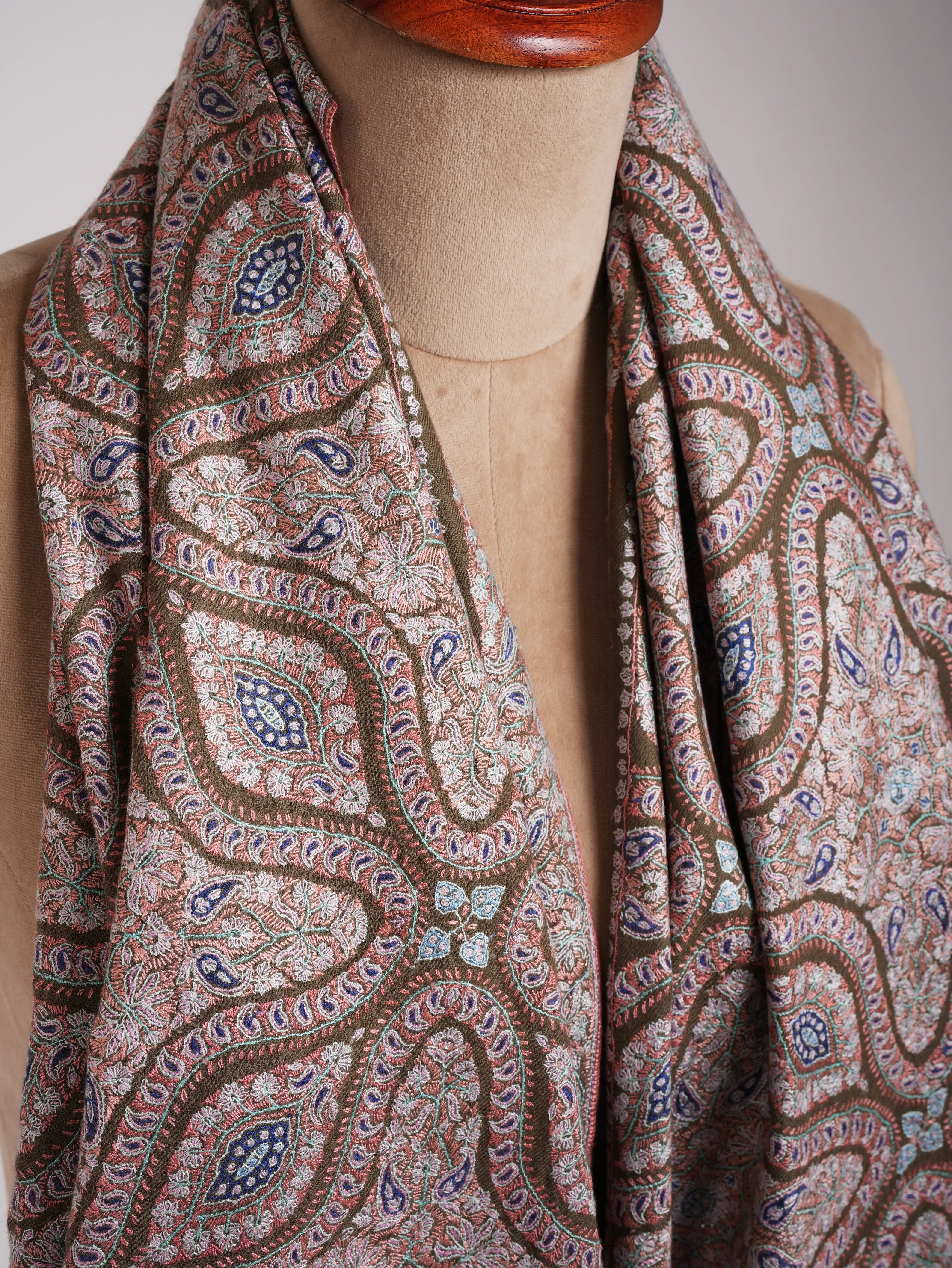 Toosh Color Fine Sozni Kashmiri Jamavar Shawl Shahkaar