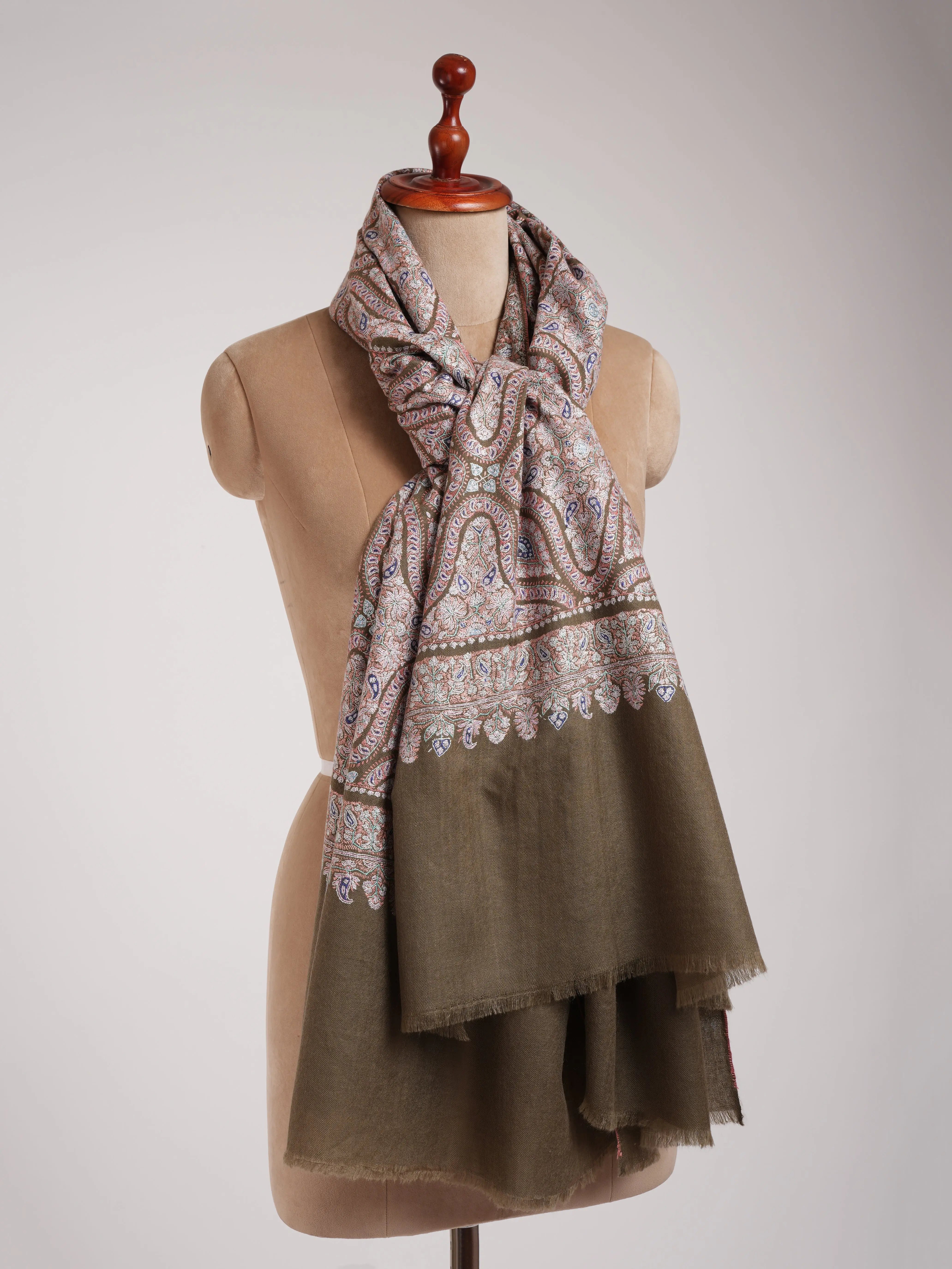 Toosh Color Fine Sozni Kashmiri Jamavar Shawl Shahkaar