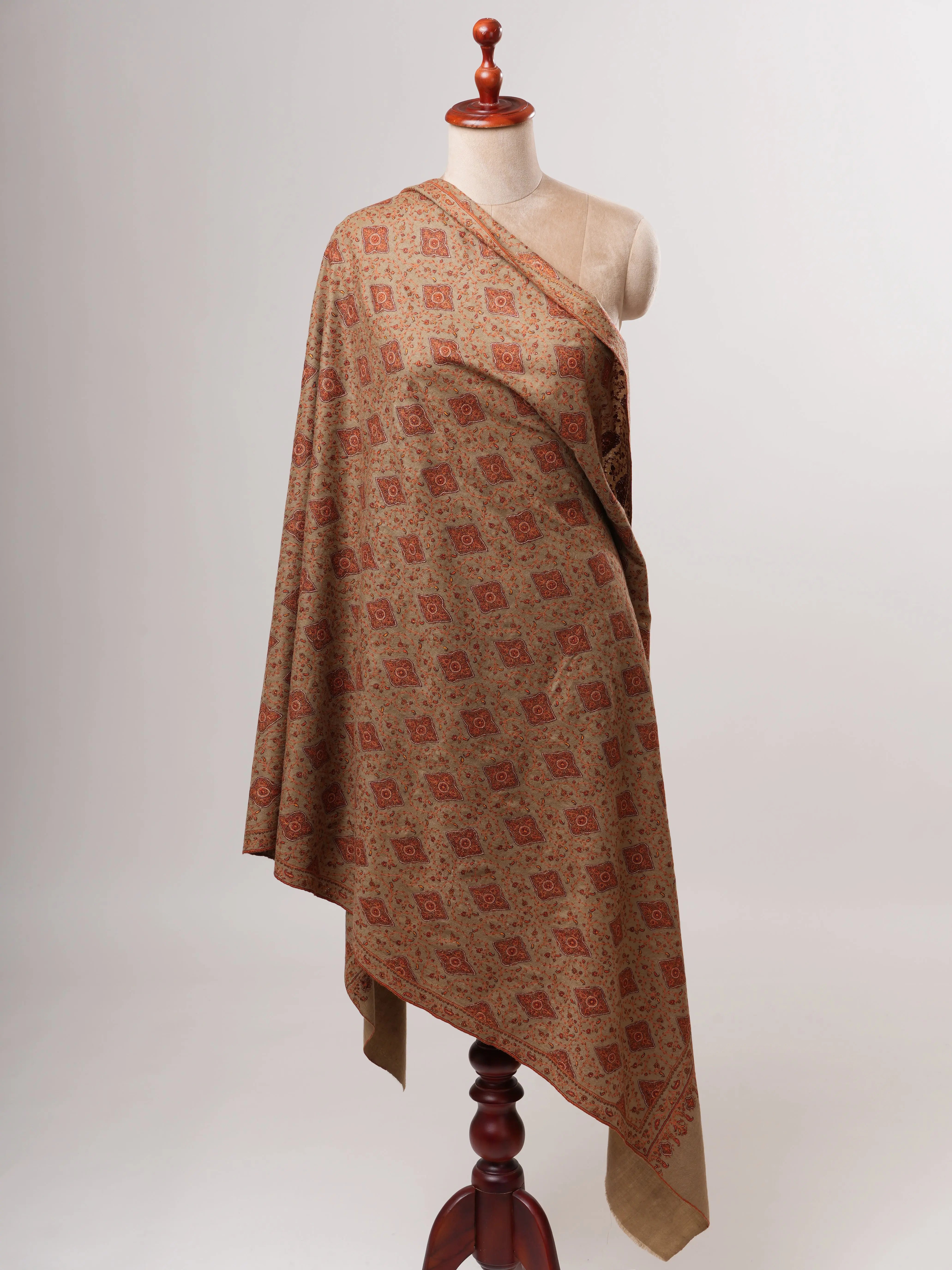 Toosh Color Hand-Embroidered Neem Jamavar Pashmina Shawl Shahkaar