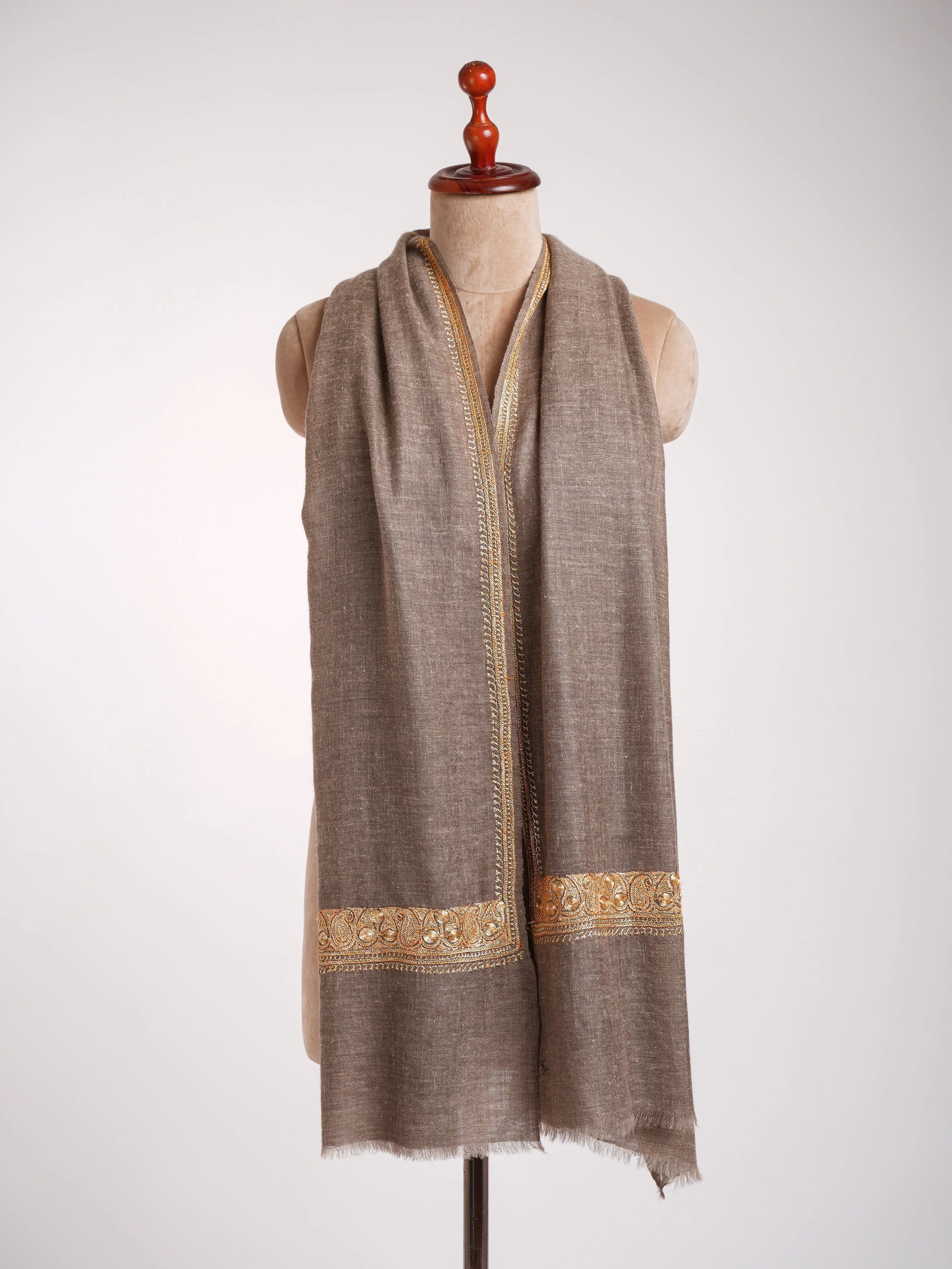 Toosh Color Indian Cashmere with Golden Tilla Embroidery Shahkaar