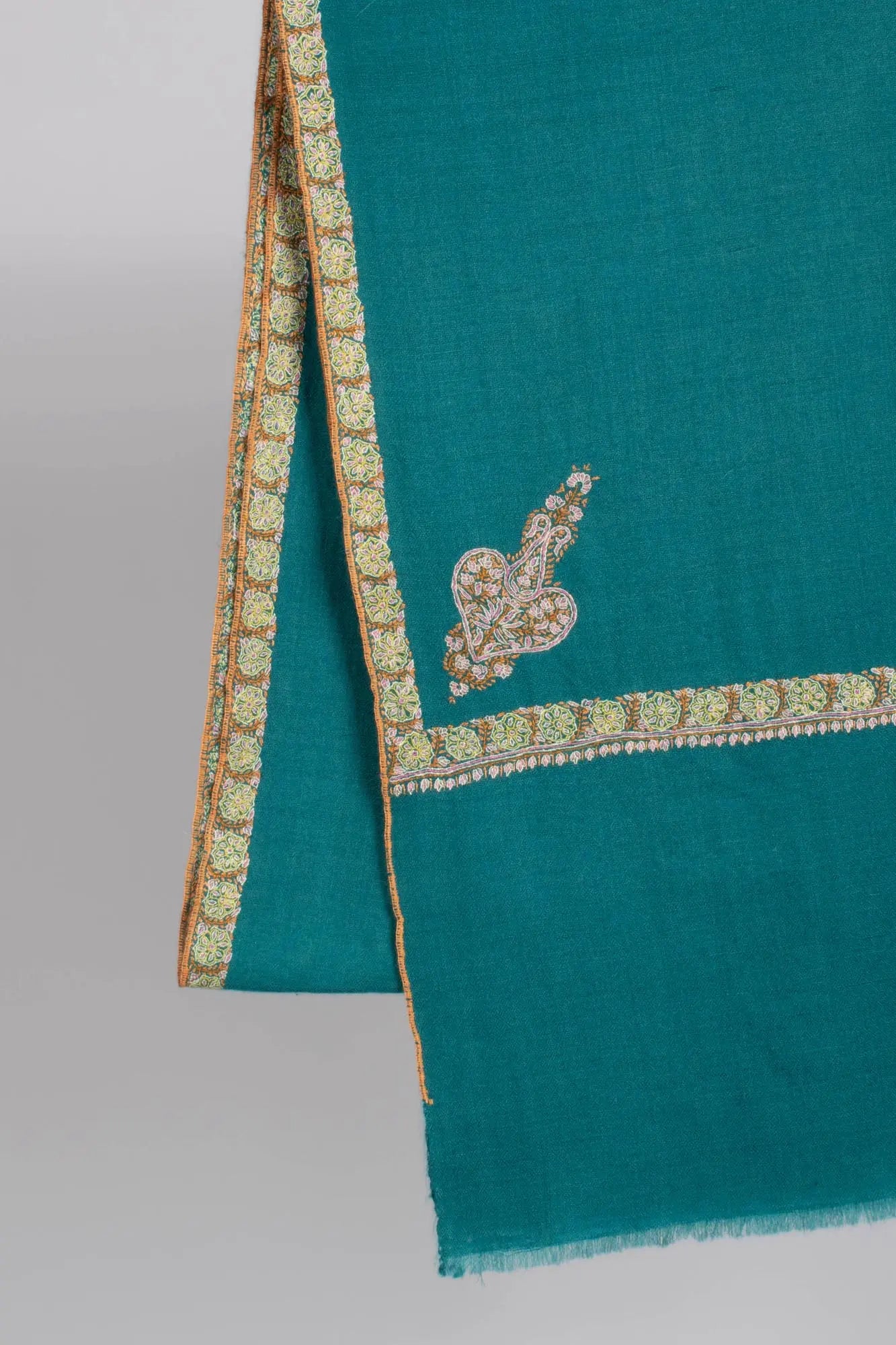 Turquoise Blue Kashmiri Embroidered Shawl - MILTON Shahkaar