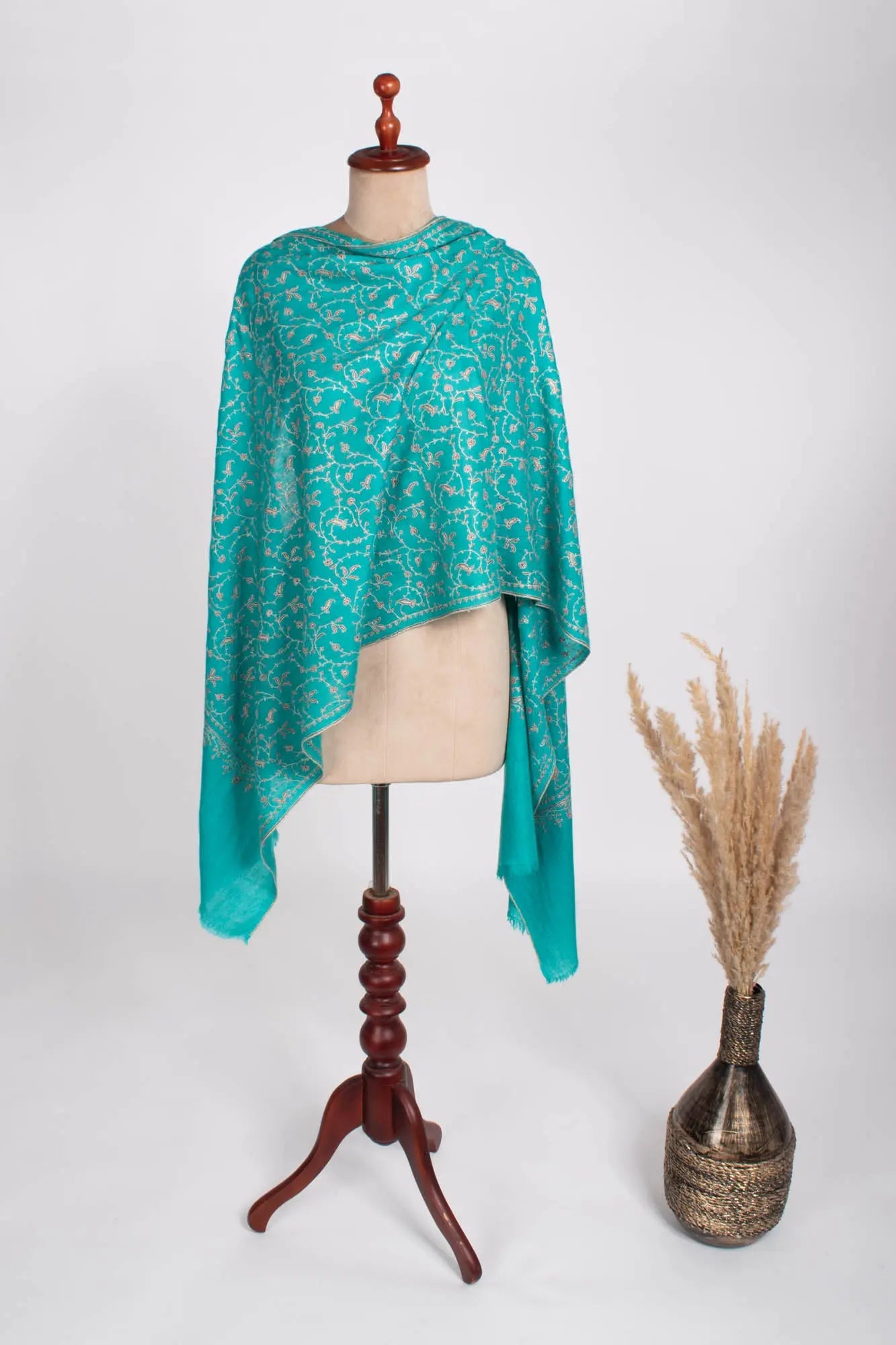 Turquoise Embroidered Women Cashmere Scarf - NOME Shahkaar