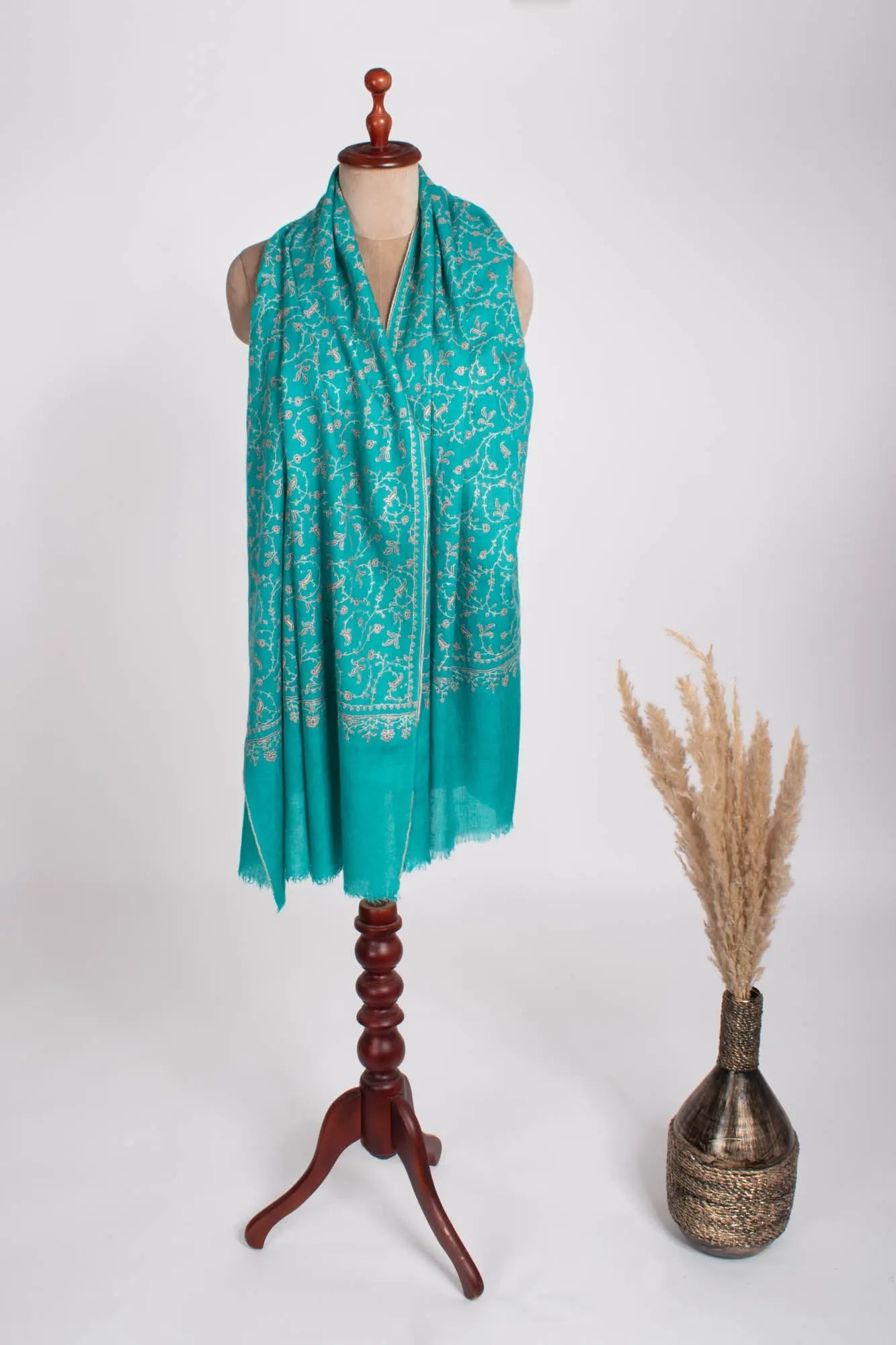 Turquoise Embroidered Women Cashmere Scarf - NOME Shahkaar