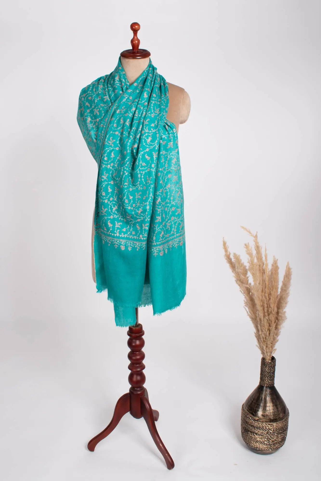 Turquoise Embroidered Women Cashmere Scarf - NOME Shahkaar