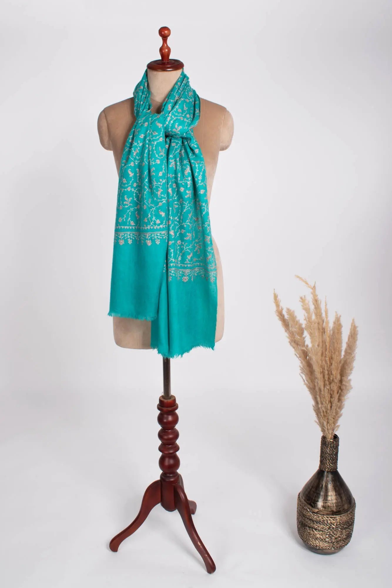 Turquoise Embroidered Women Cashmere Scarf - NOME Shahkaar