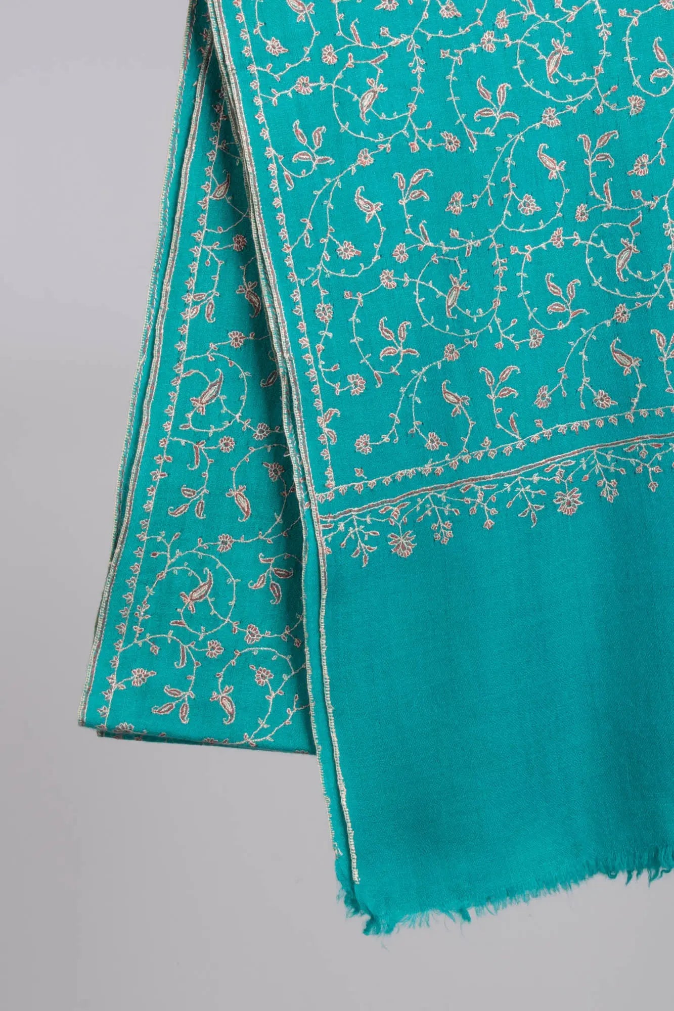 Turquoise Embroidered Women Cashmere Scarf - NOME Shahkaar