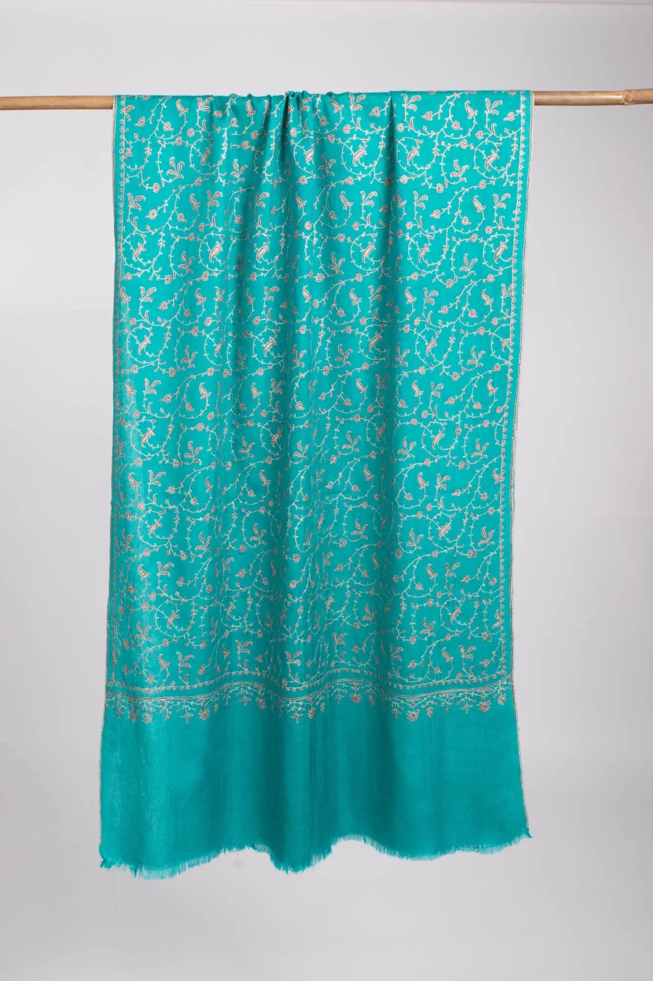 Turquoise Embroidered Women Cashmere Scarf - NOME Shahkaar