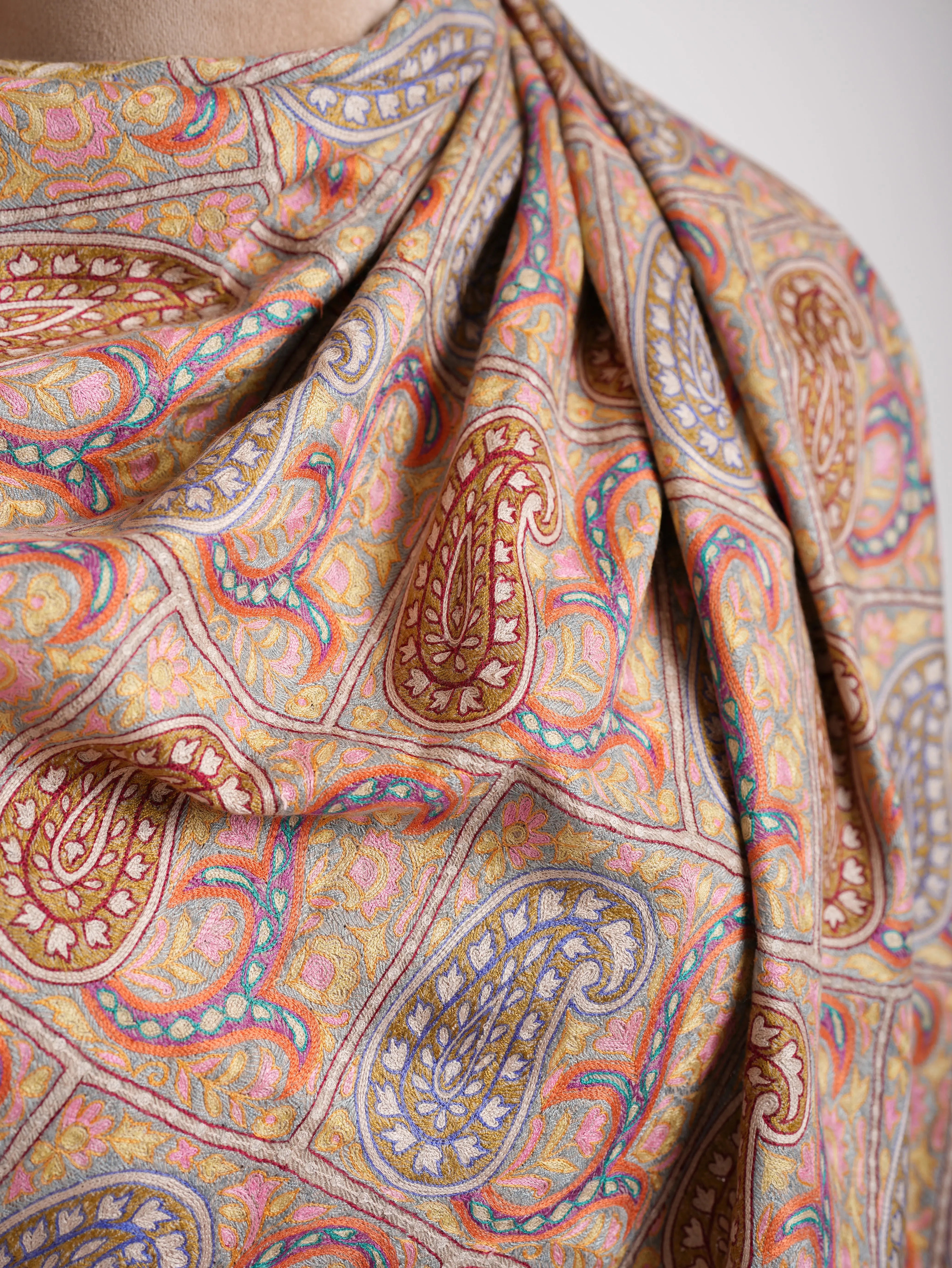 Two States Marvelously Embroidered Pashmina Shawl Shahkaar