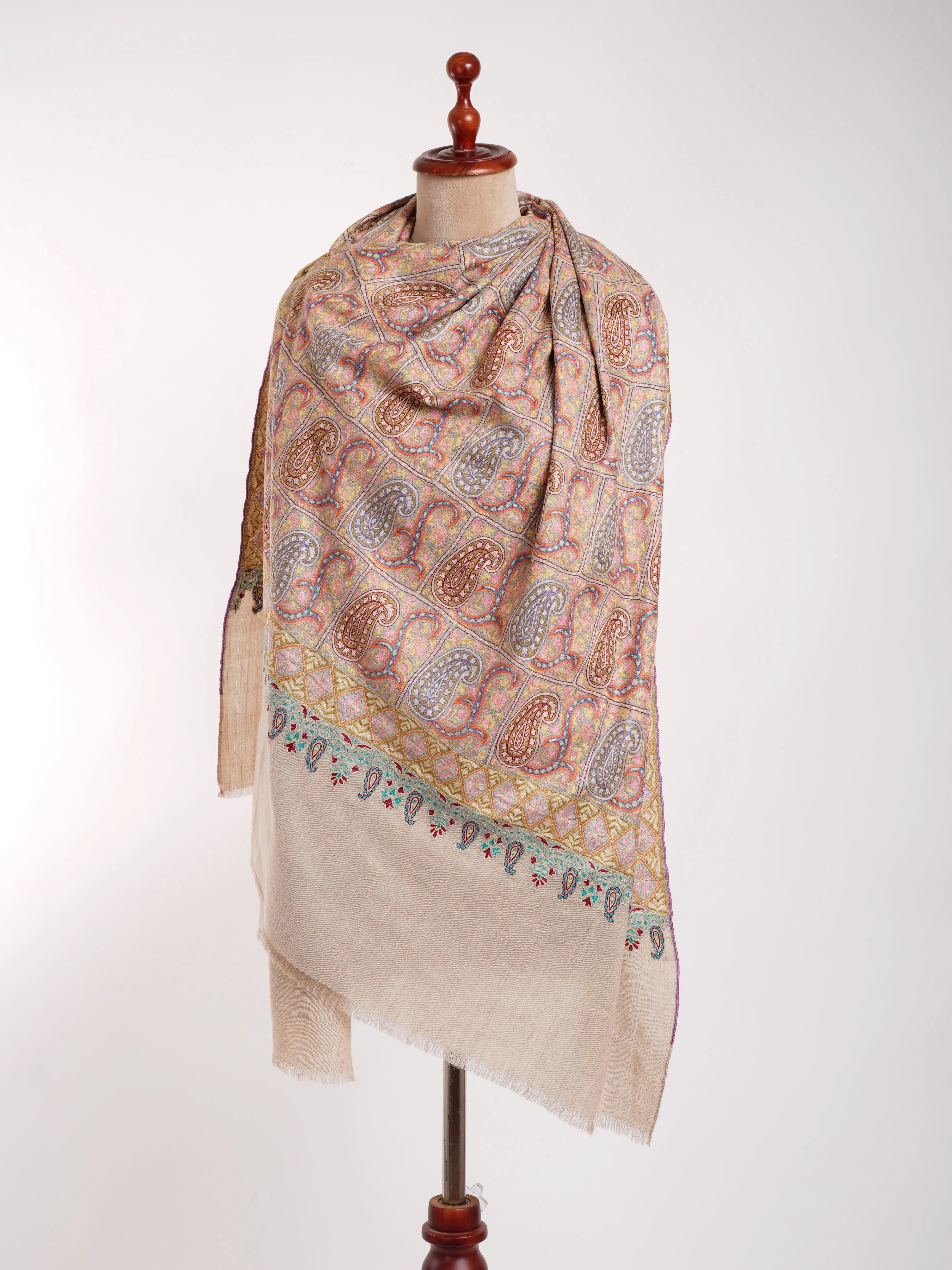 Two States Marvelously Embroidered Pashmina Shawl Shahkaar