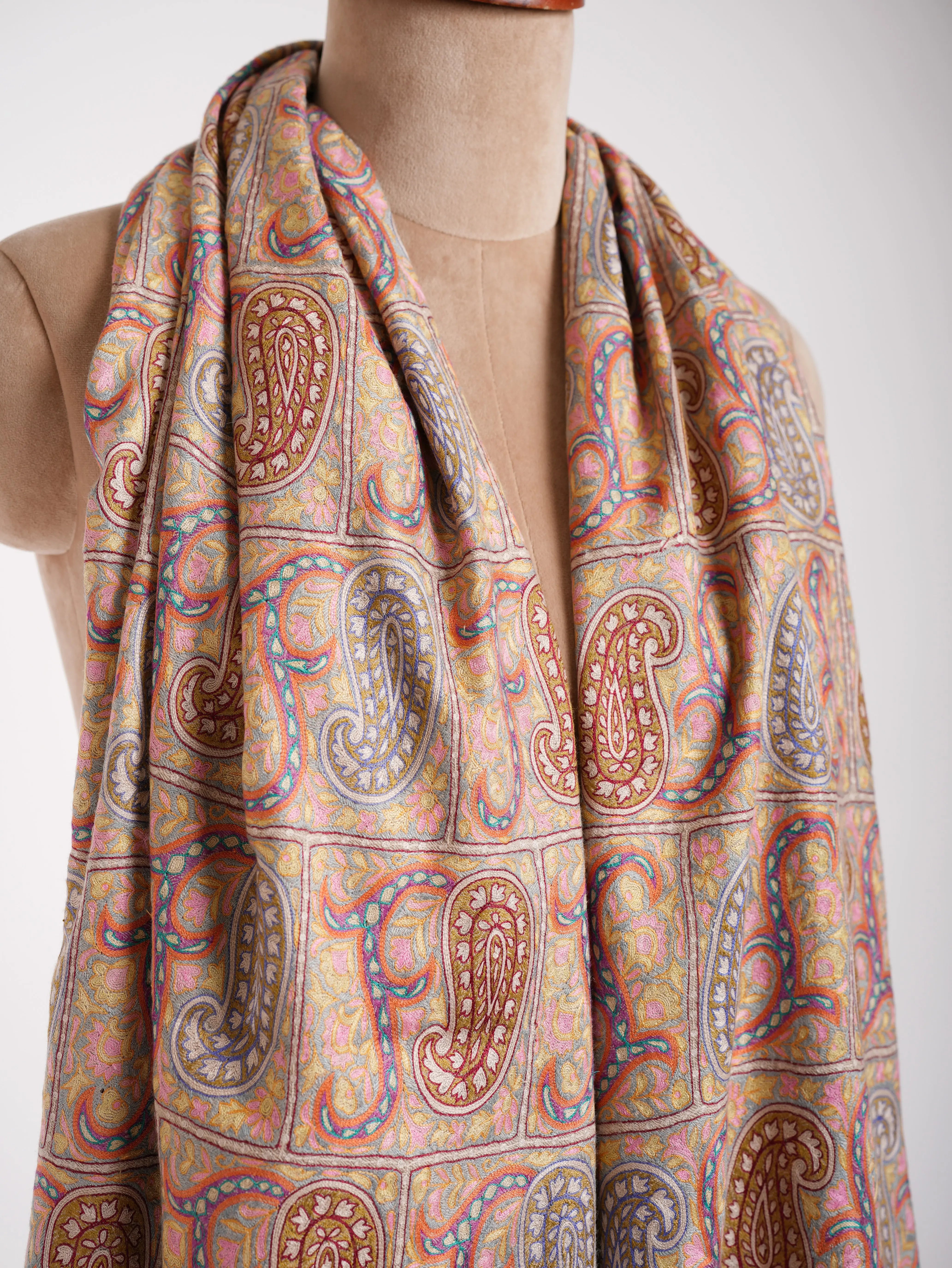 Two States Marvelously Embroidered Pashmina Shawl Shahkaar