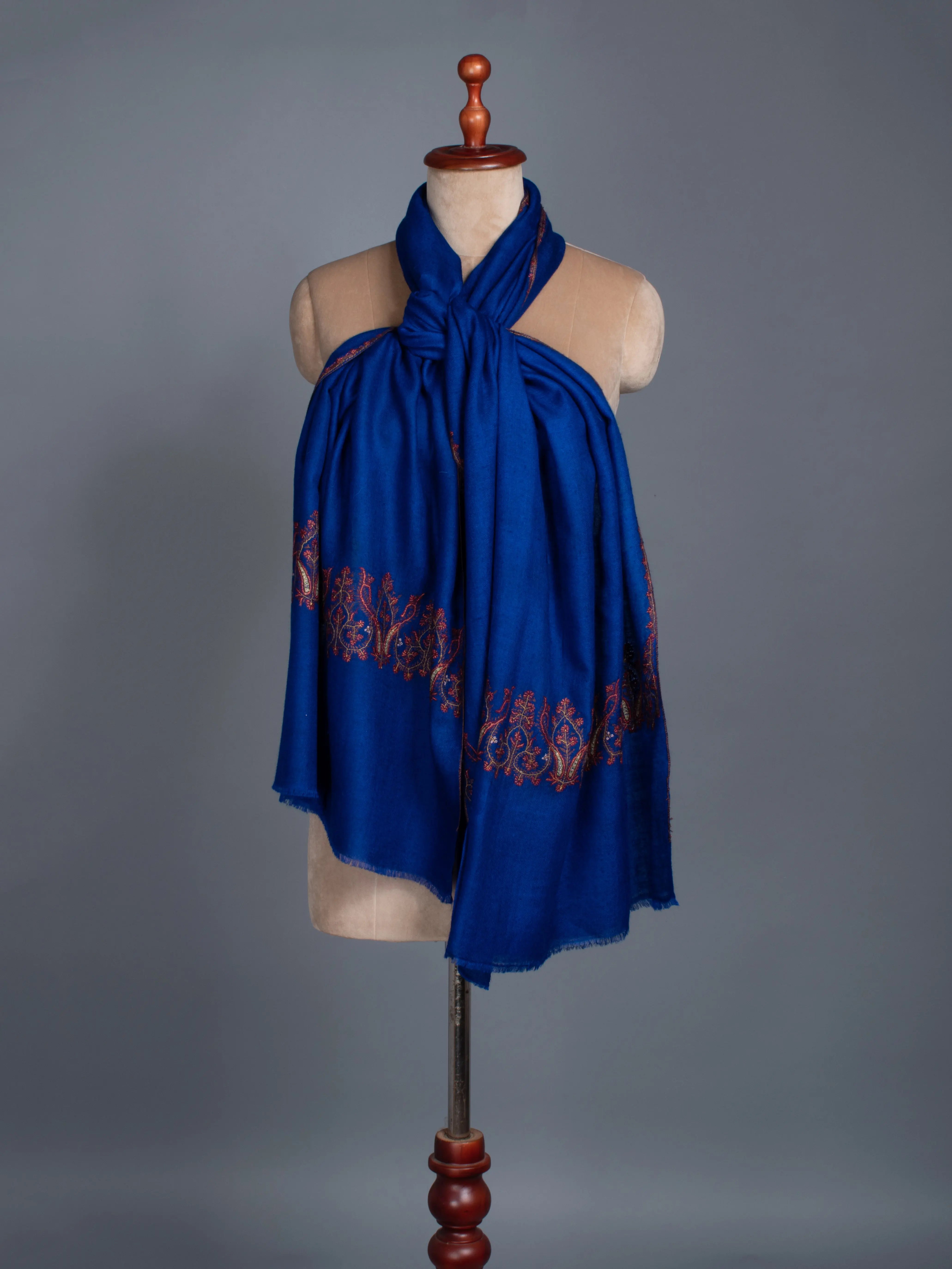 Vibrant Blue Palla Embroidered Cashmere Scarf Shahkaar