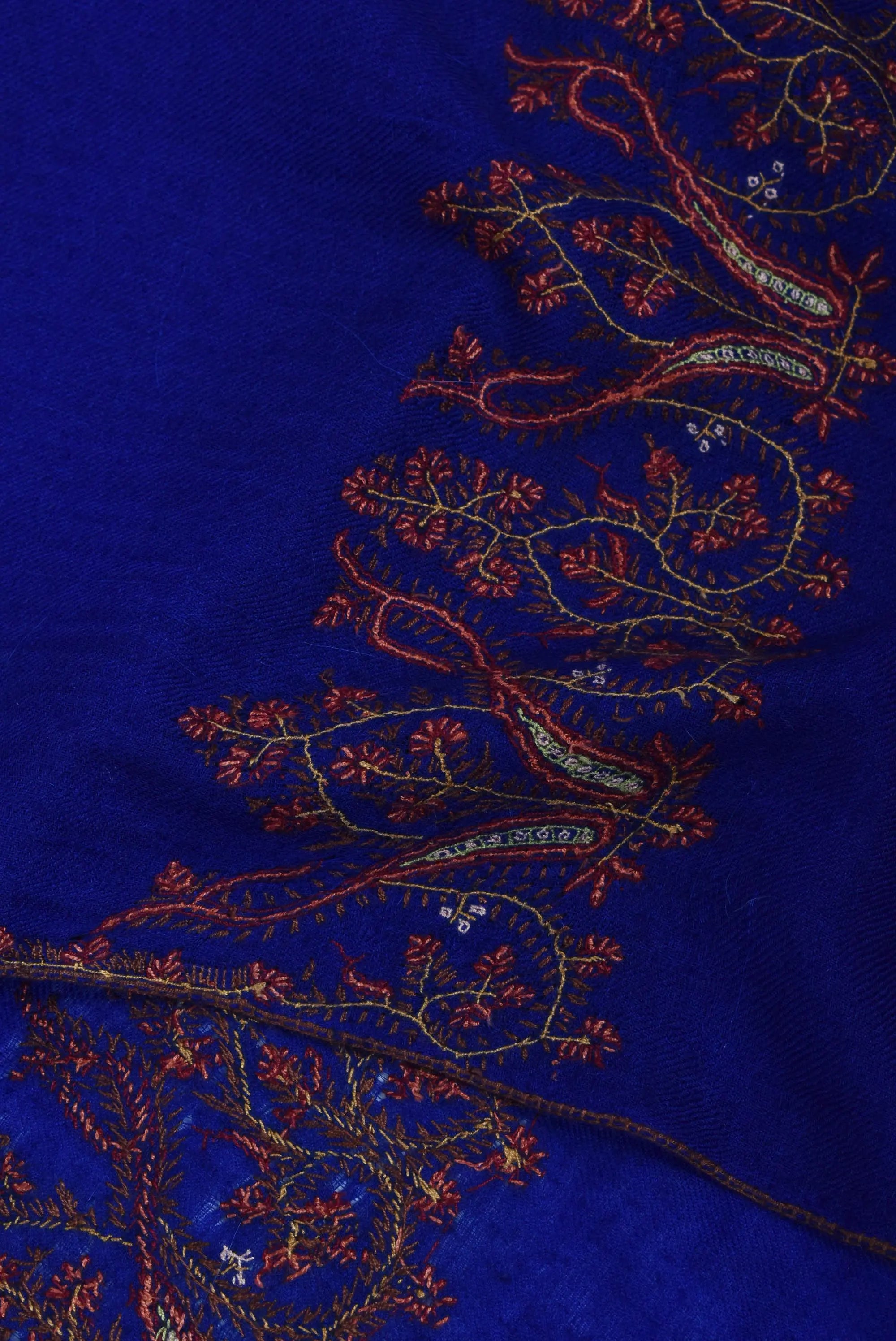 Vibrant Blue Palla Embroidered Cashmere Scarf Shahkaar