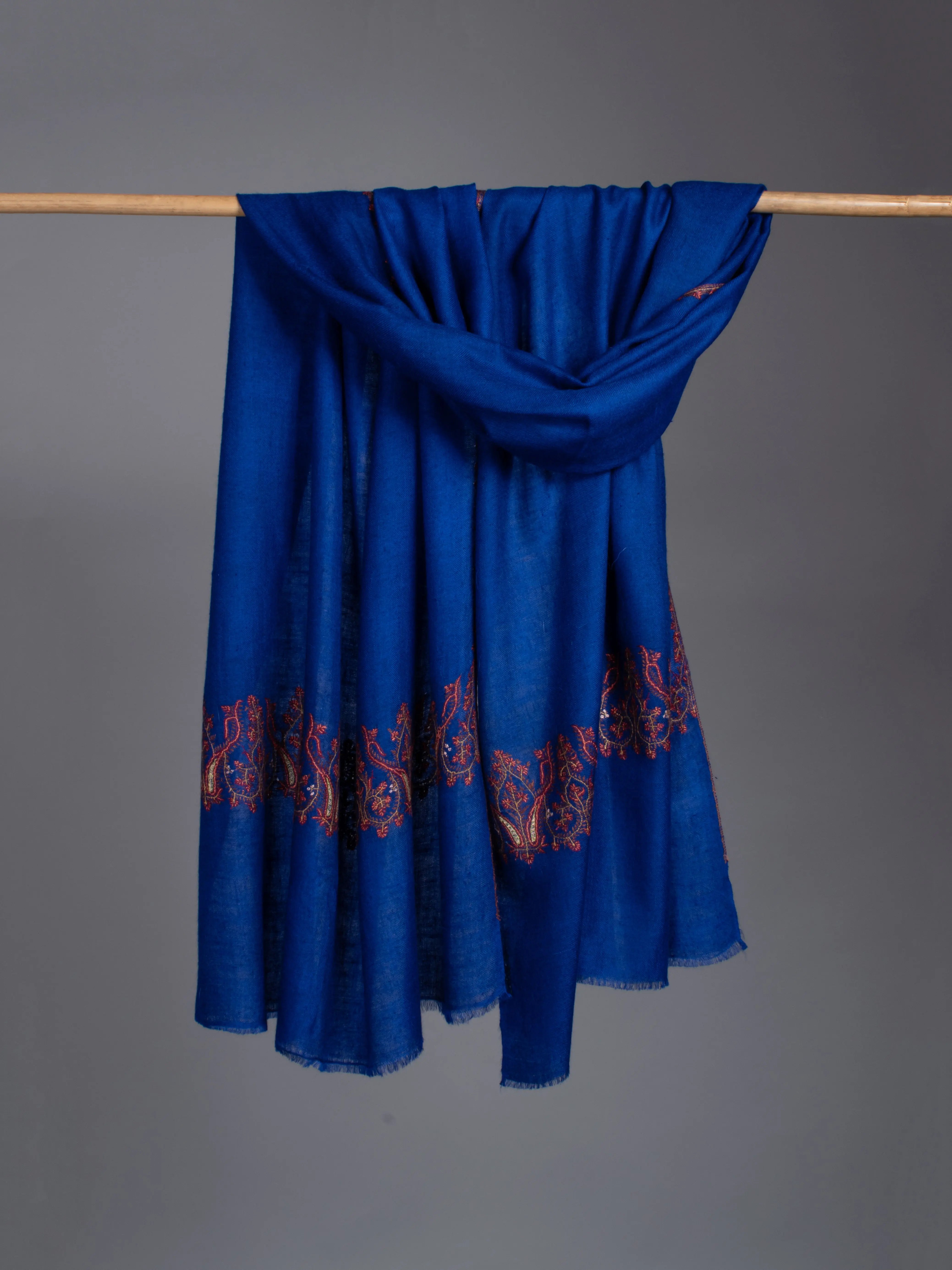 Vibrant Blue Palla Embroidered Cashmere Scarf Shahkaar
