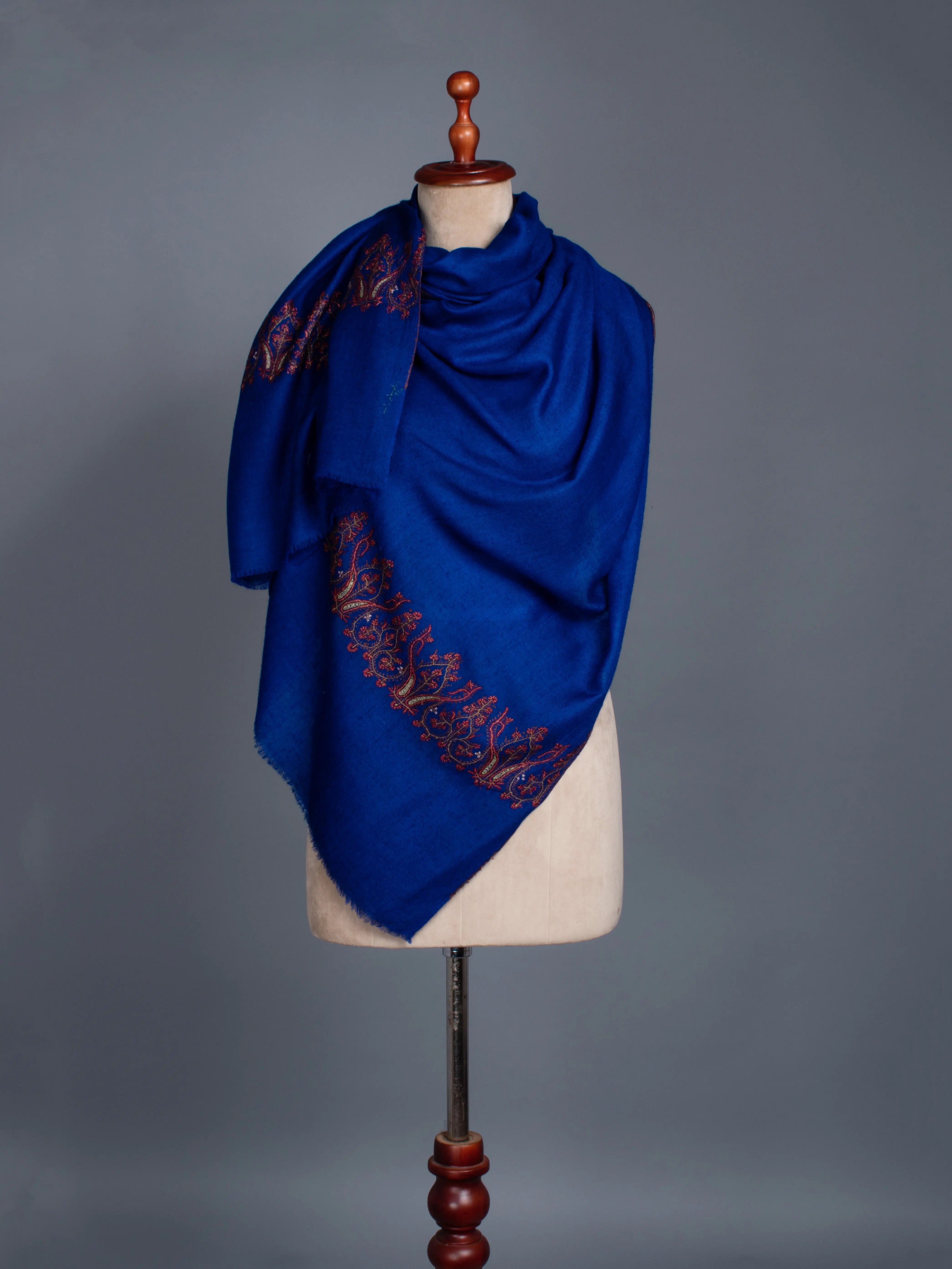Vibrant Blue Palla Embroidered Cashmere Scarf Shahkaar