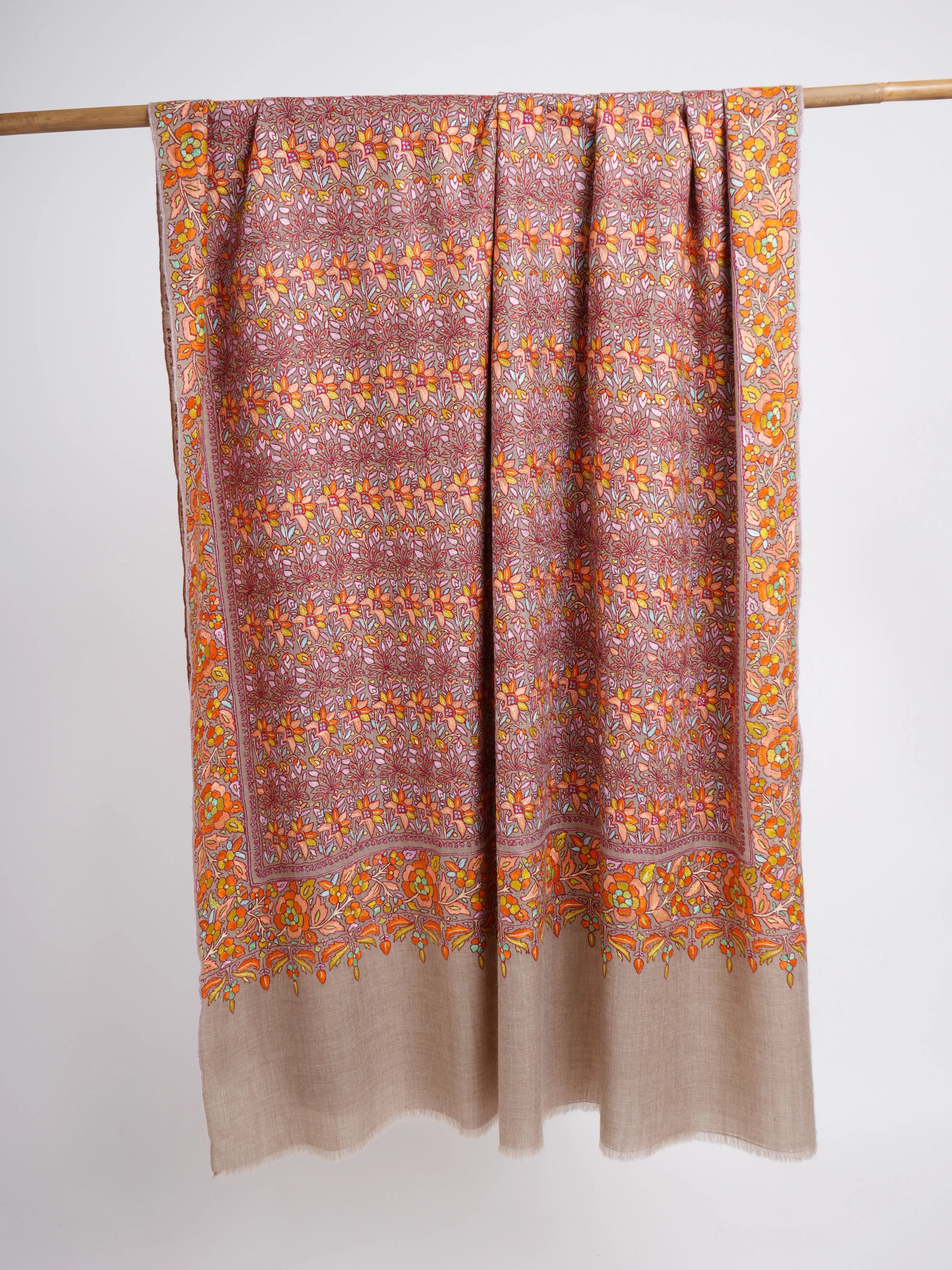 Warm Hue Bridal Hand Embroidered Pashmina Shawl Shahkaar