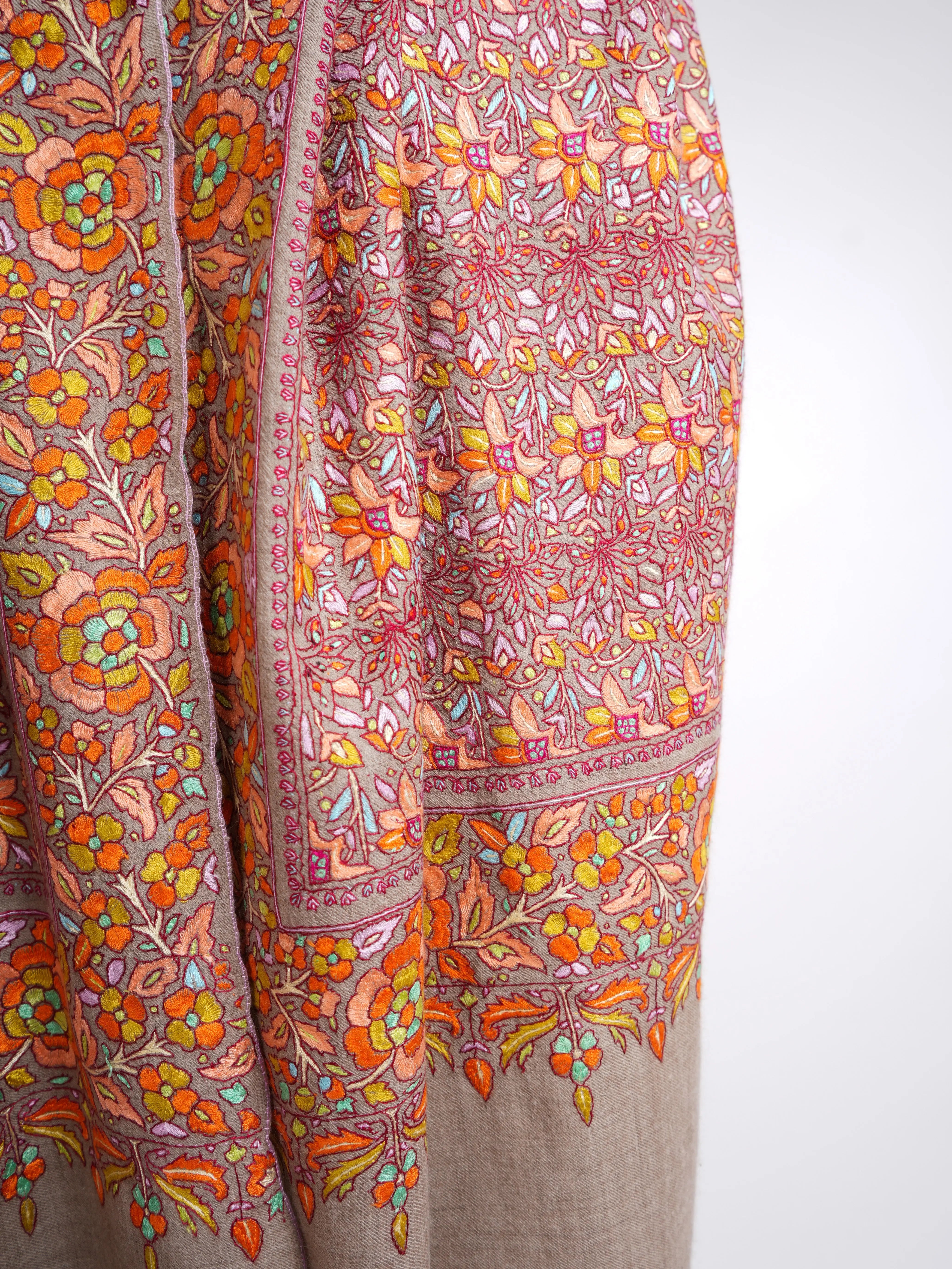 Warm Hue Bridal Hand Embroidered Pashmina Shawl Shahkaar