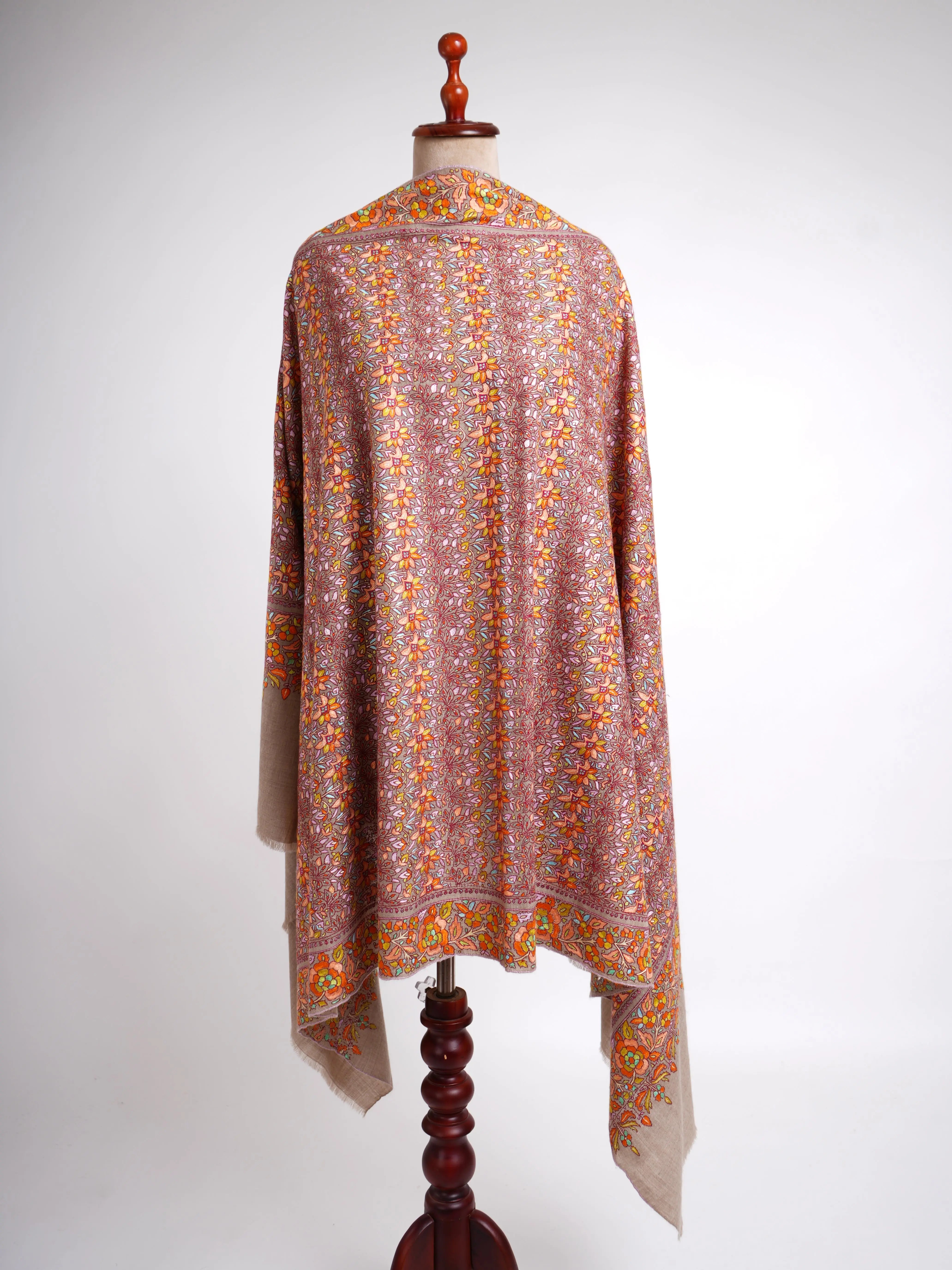 Warm Hue Bridal Hand Embroidered Pashmina Shawl Shahkaar