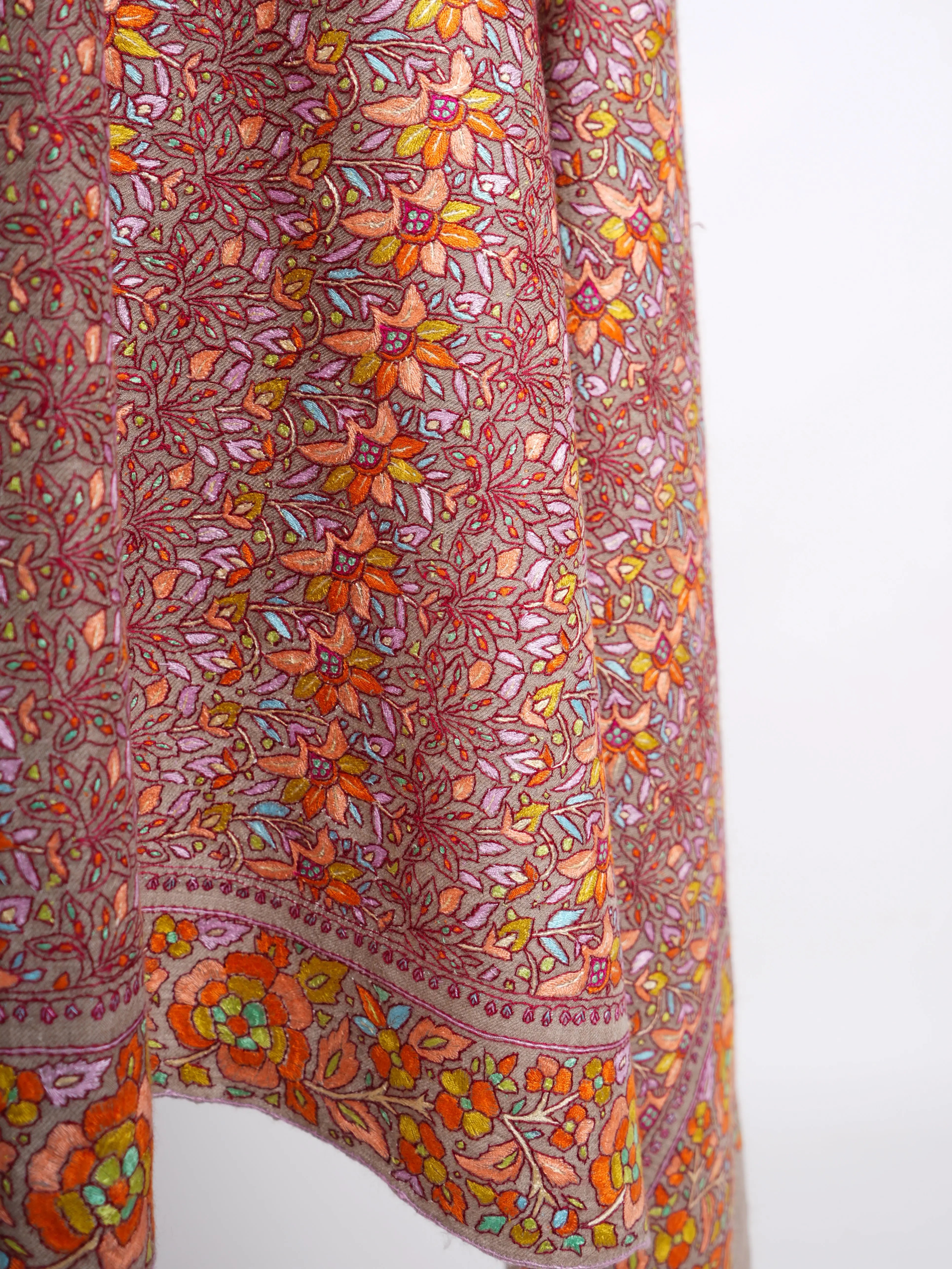 Warm Hue Bridal Hand Embroidered Pashmina Shawl Shahkaar