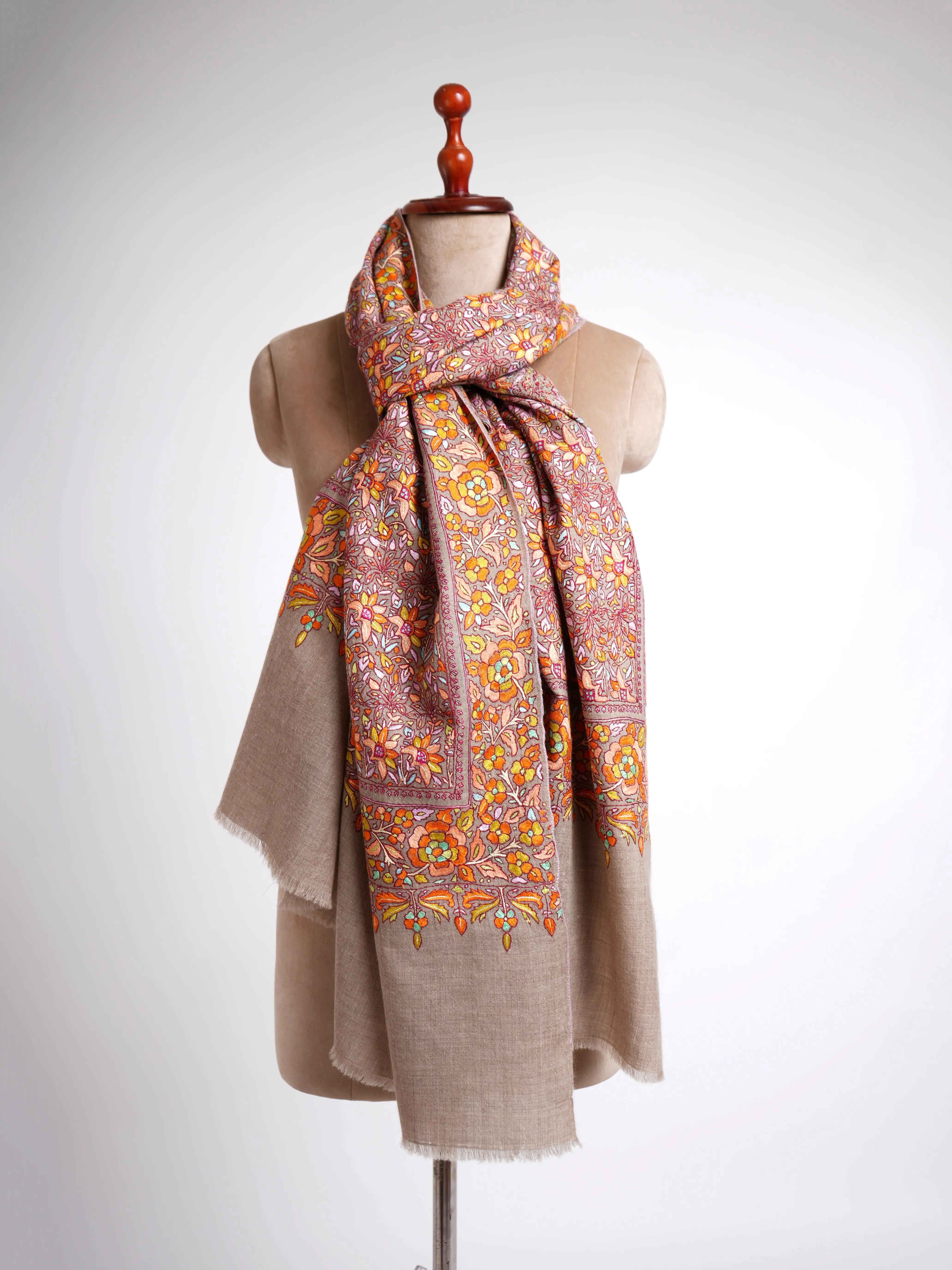 Warm Hue Bridal Hand Embroidered Pashmina Shawl Shahkaar