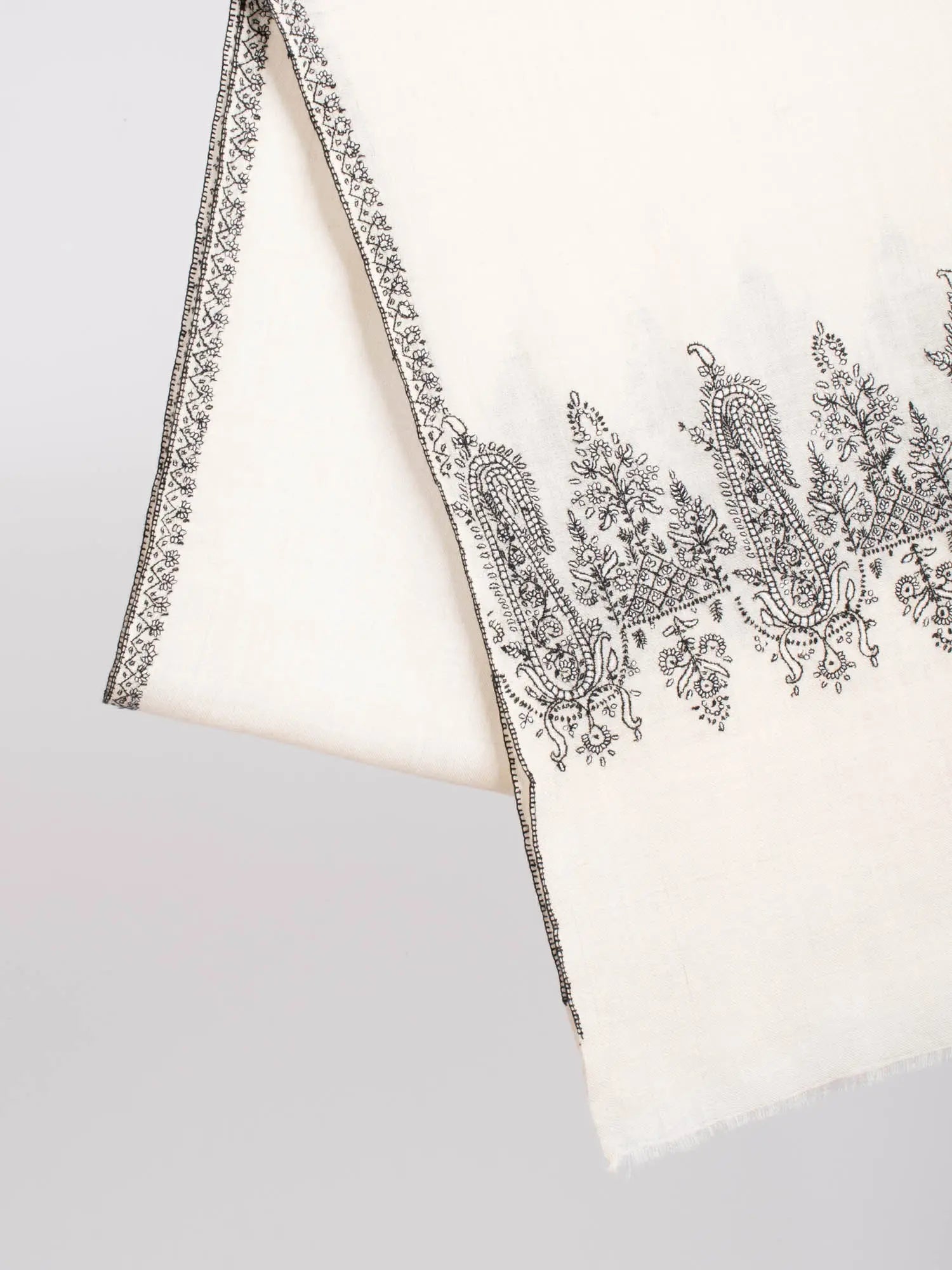 White Cashmere Embroidered Neck Scarf - ANTIOCH Shahkaar