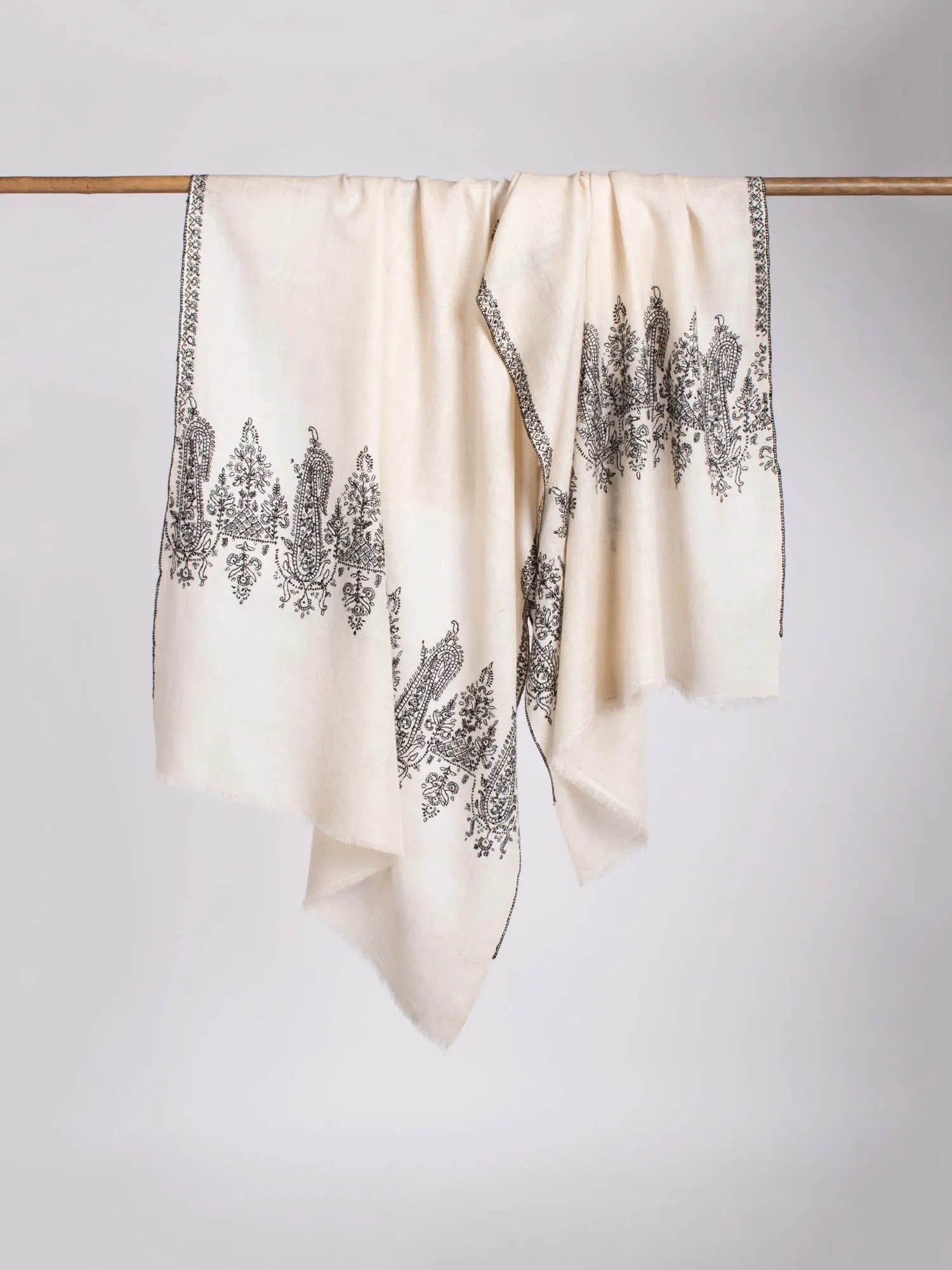 White Cashmere Embroidered Neck Scarf - ANTIOCH Shahkaar