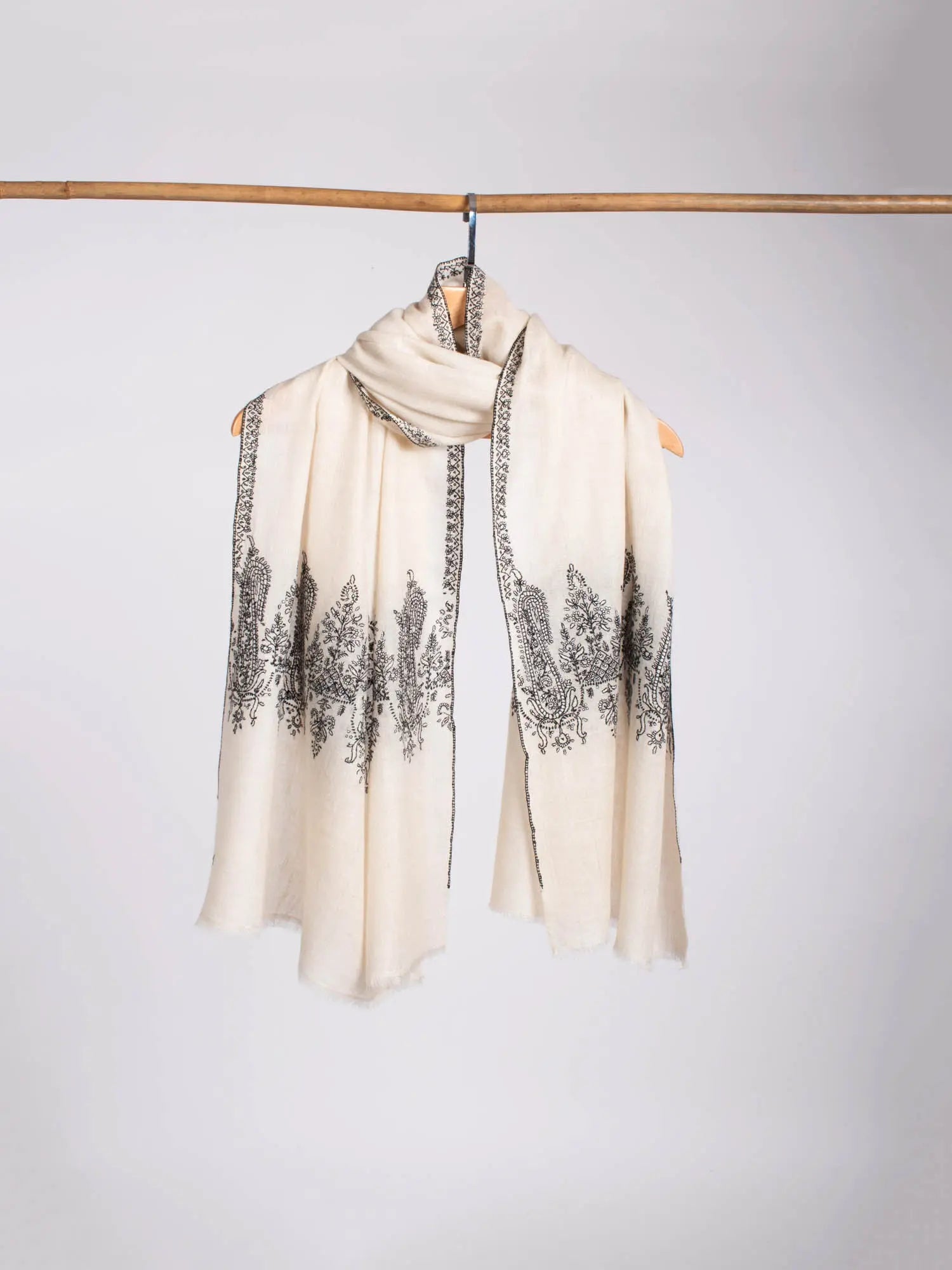 White Cashmere Embroidered Neck Scarf - ANTIOCH Shahkaar