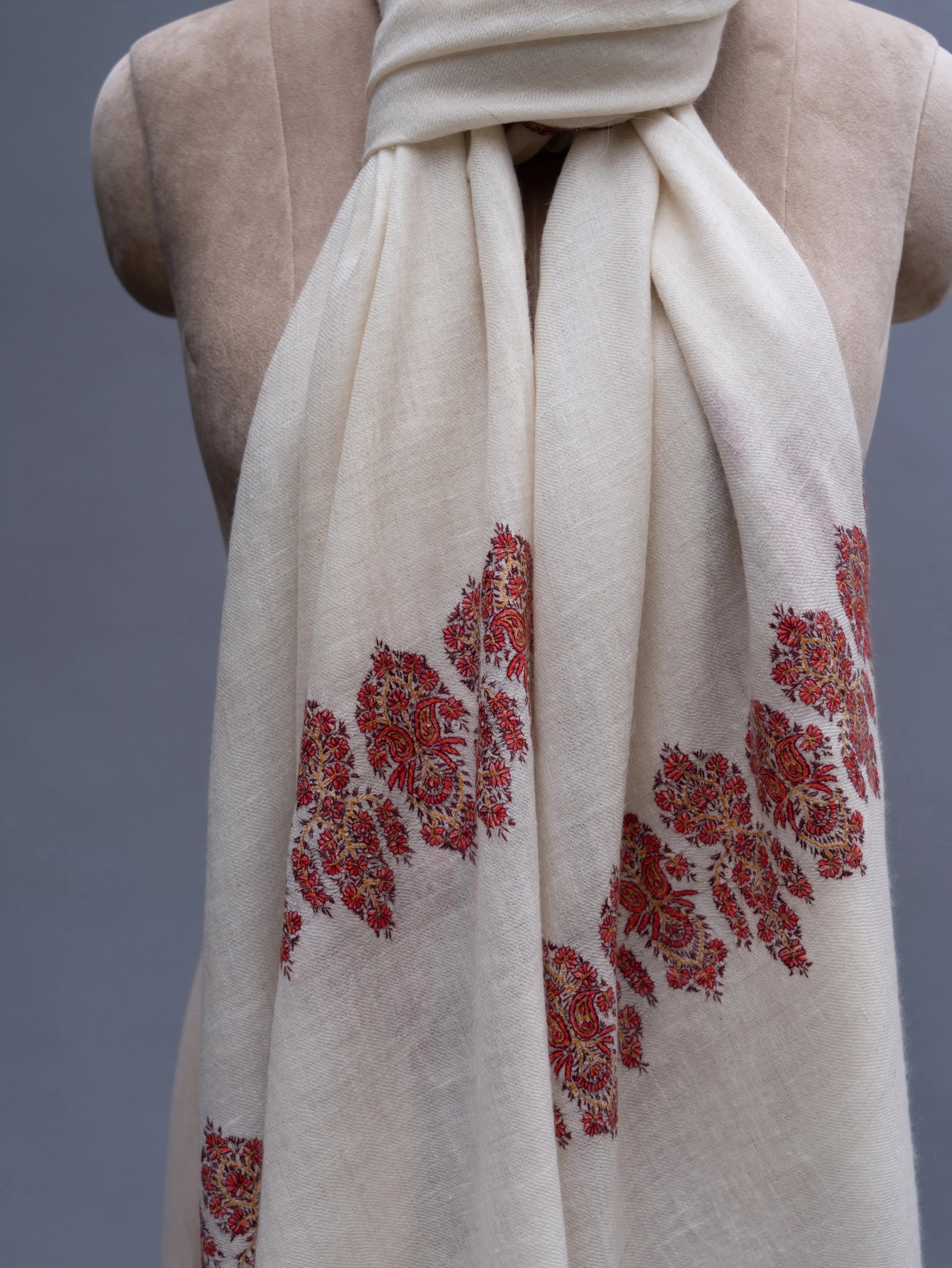 White Embroidered Beautiful Cashmere Wrap Shahkaar