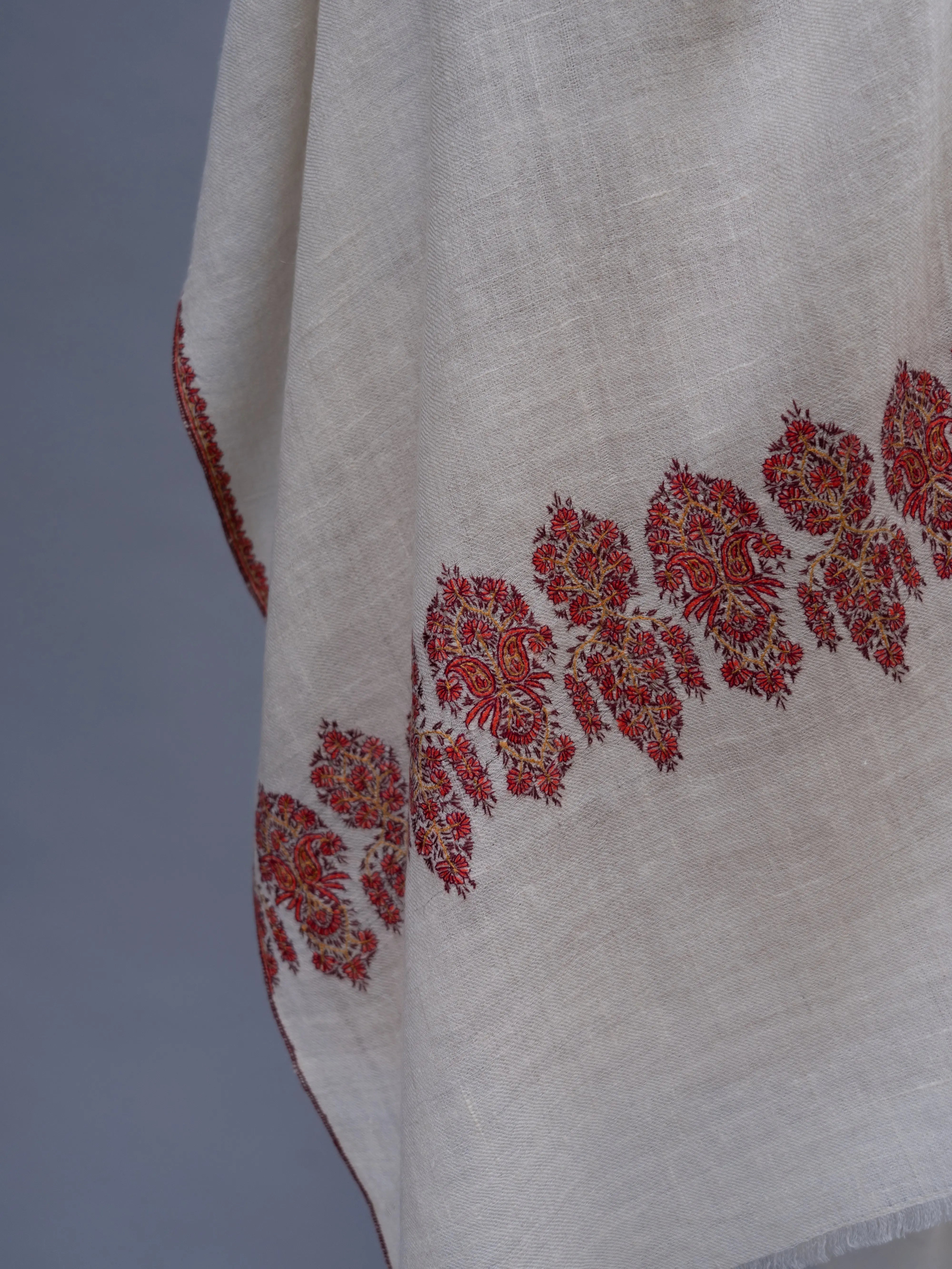 White Embroidered Beautiful Cashmere Wrap Shahkaar