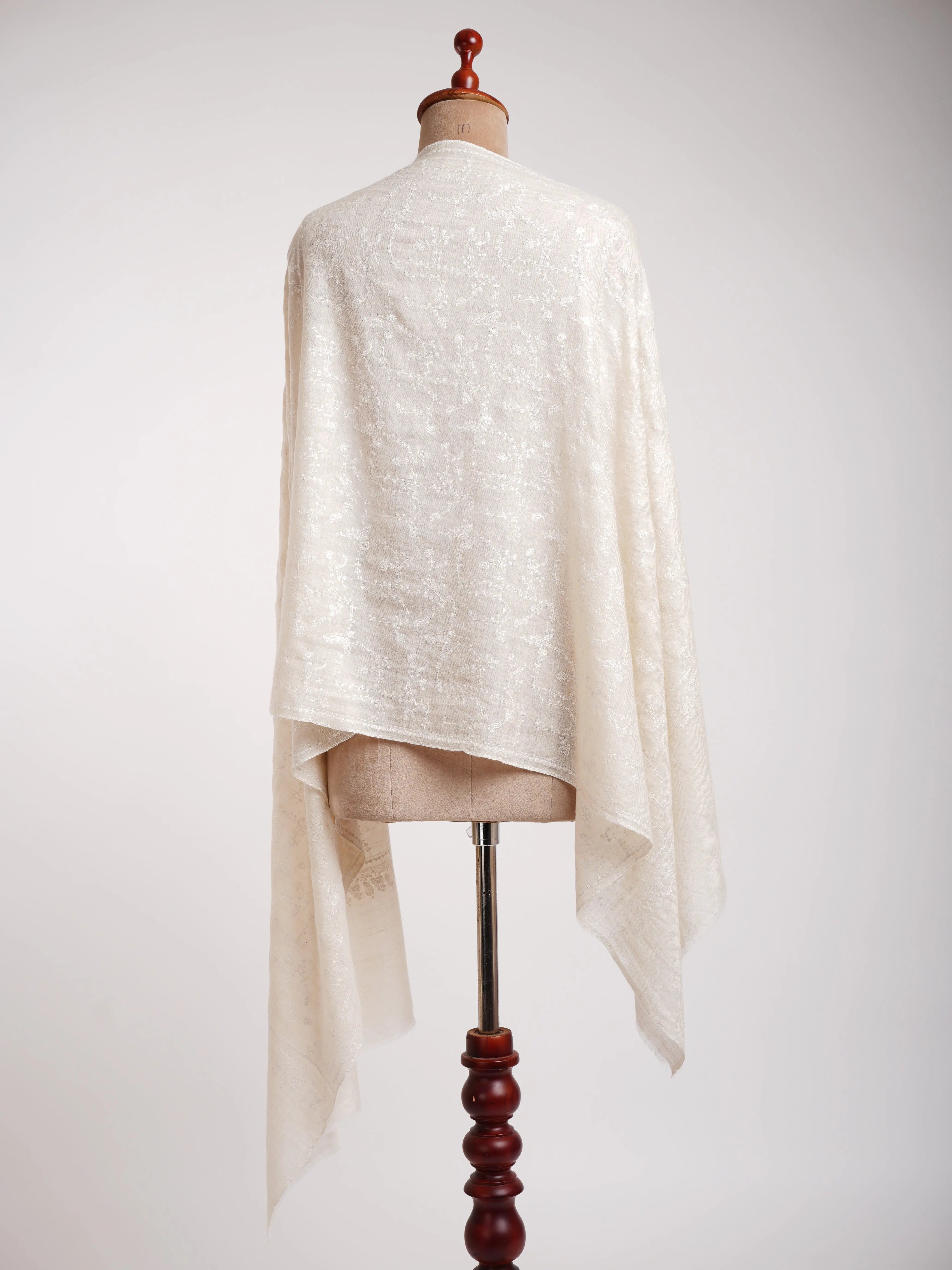 White Indian Cashmere Embroidered Wrap Shahkaar