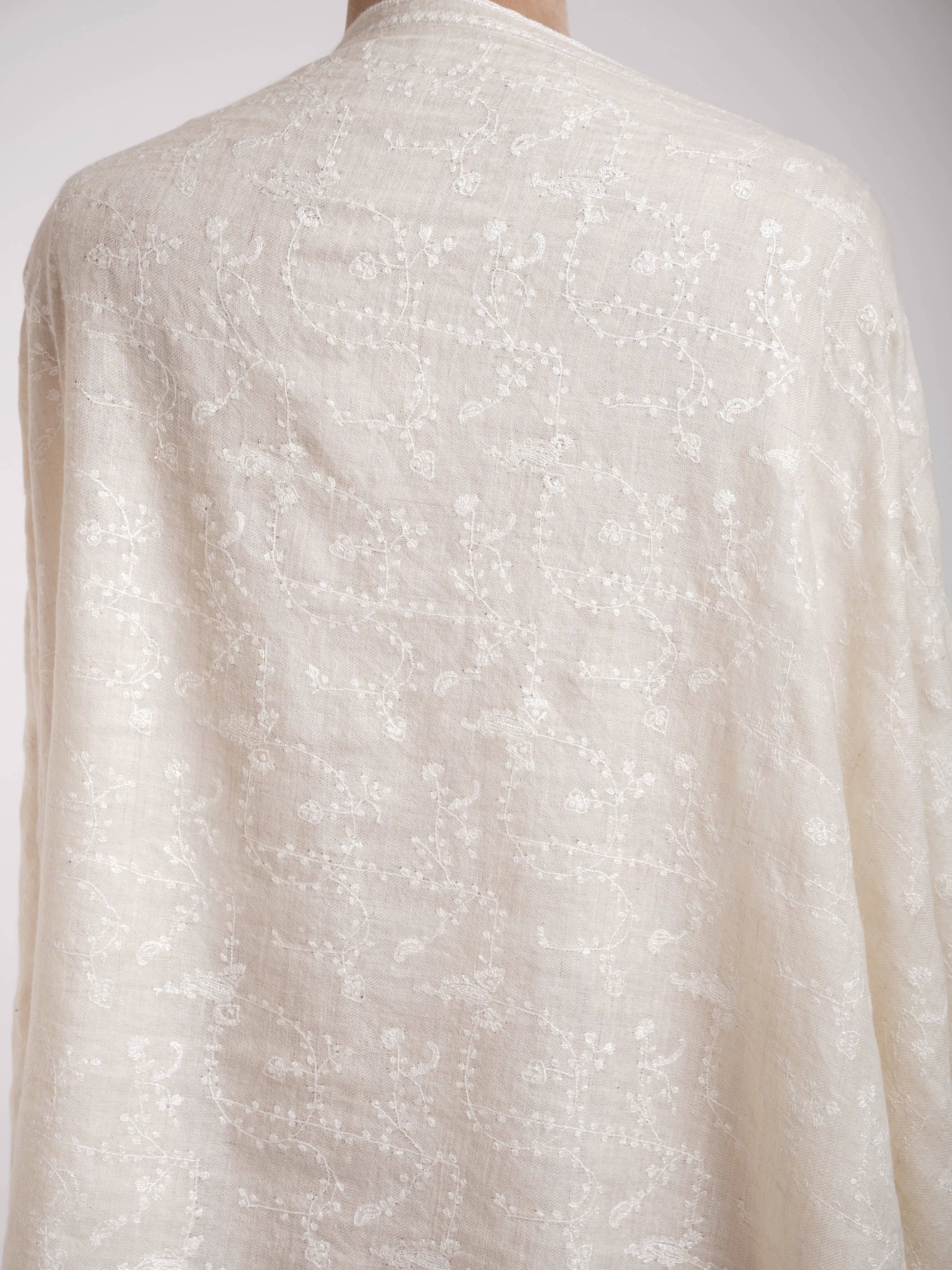 White Indian Cashmere Embroidered Wrap Shahkaar